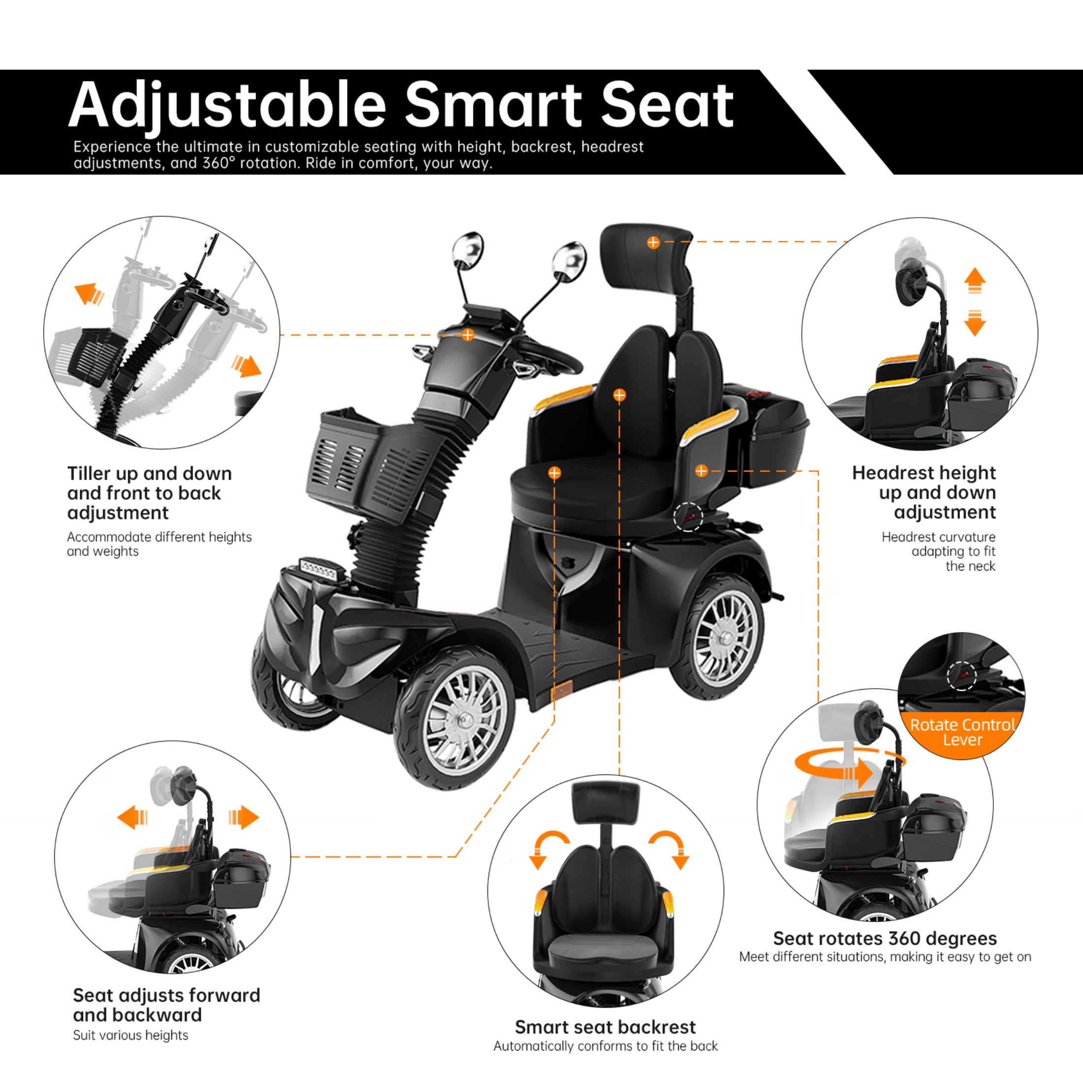 QEEKA All Terrain Mobility Scooters,800W Heavy Duty Mobility Scooters for Seniors,500 lbs Capacity 4 Wheel Scooter for Adults Handicap Scooters for Adults