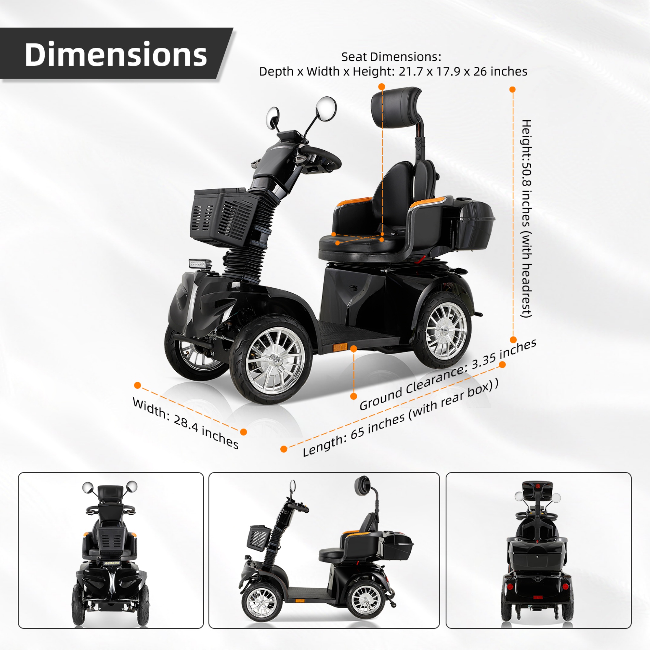 QEEKA All Terrain Mobility Scooters,800W Heavy Duty Mobility Scooters for Seniors,500 lbs Capacity 4 Wheel Scooter for Adults Handicap Scooters for Adults