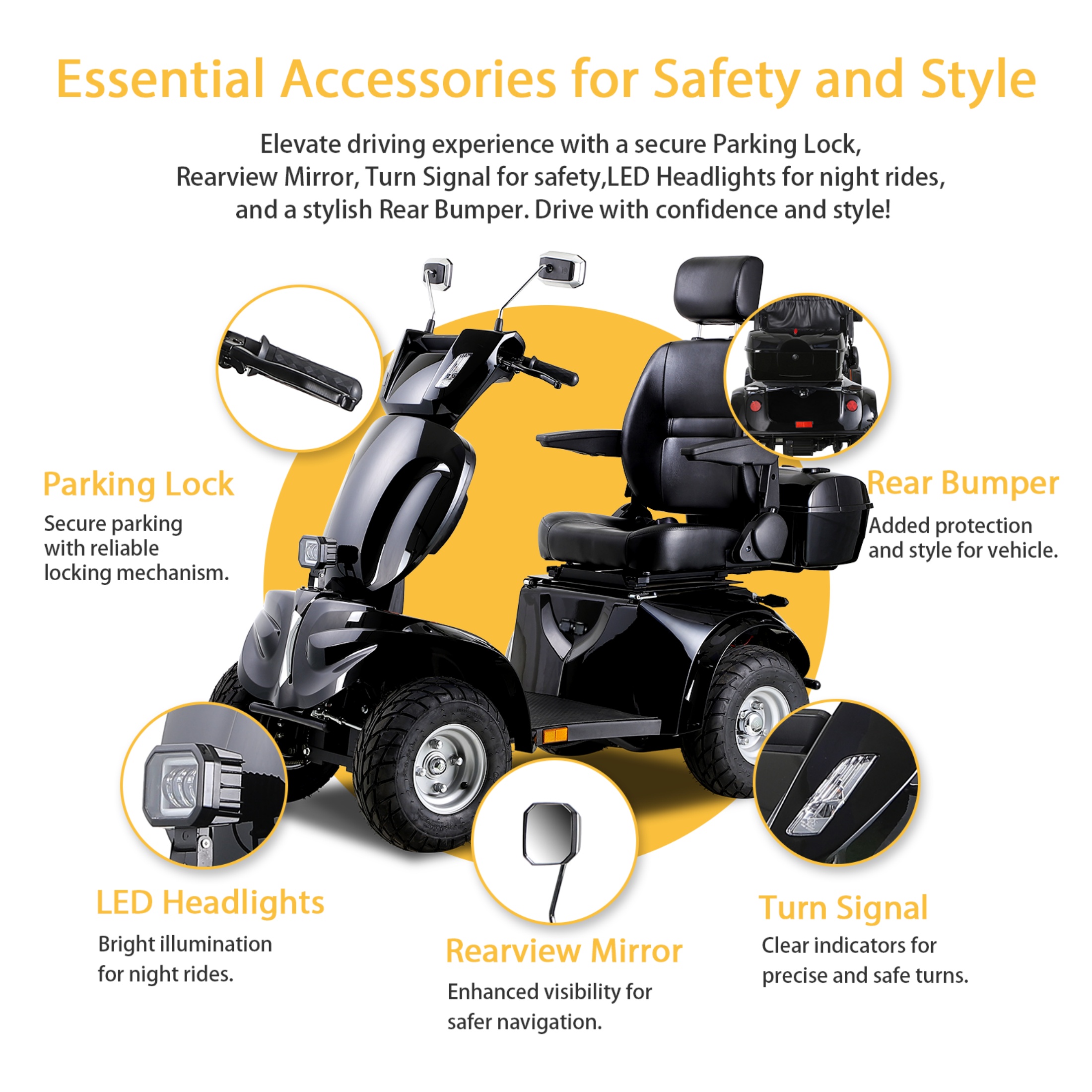 Xlluproid 4-Wheel Mobility Scooter for Adults & Seniors,600lbs Capacity, 3-Speed Electric Powered Mobility Scooter,1000W All Terrain Long Range Adjustable Seat Rear Lockbox,Black
