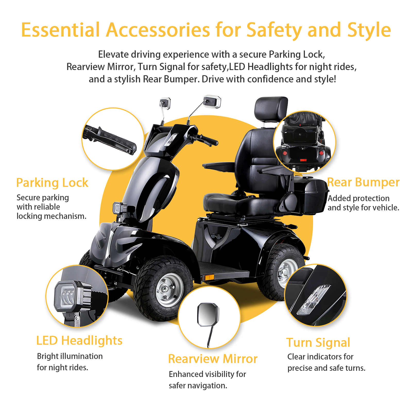 QEEKA Heavy-Duty All-Terrain Electric Mobility Scooter for Adults & Seniors,1000W Motor,600 LBS Capacity,3-Speed,Long Range Battery,Adjustable Seat,Rear Lockbox,Black