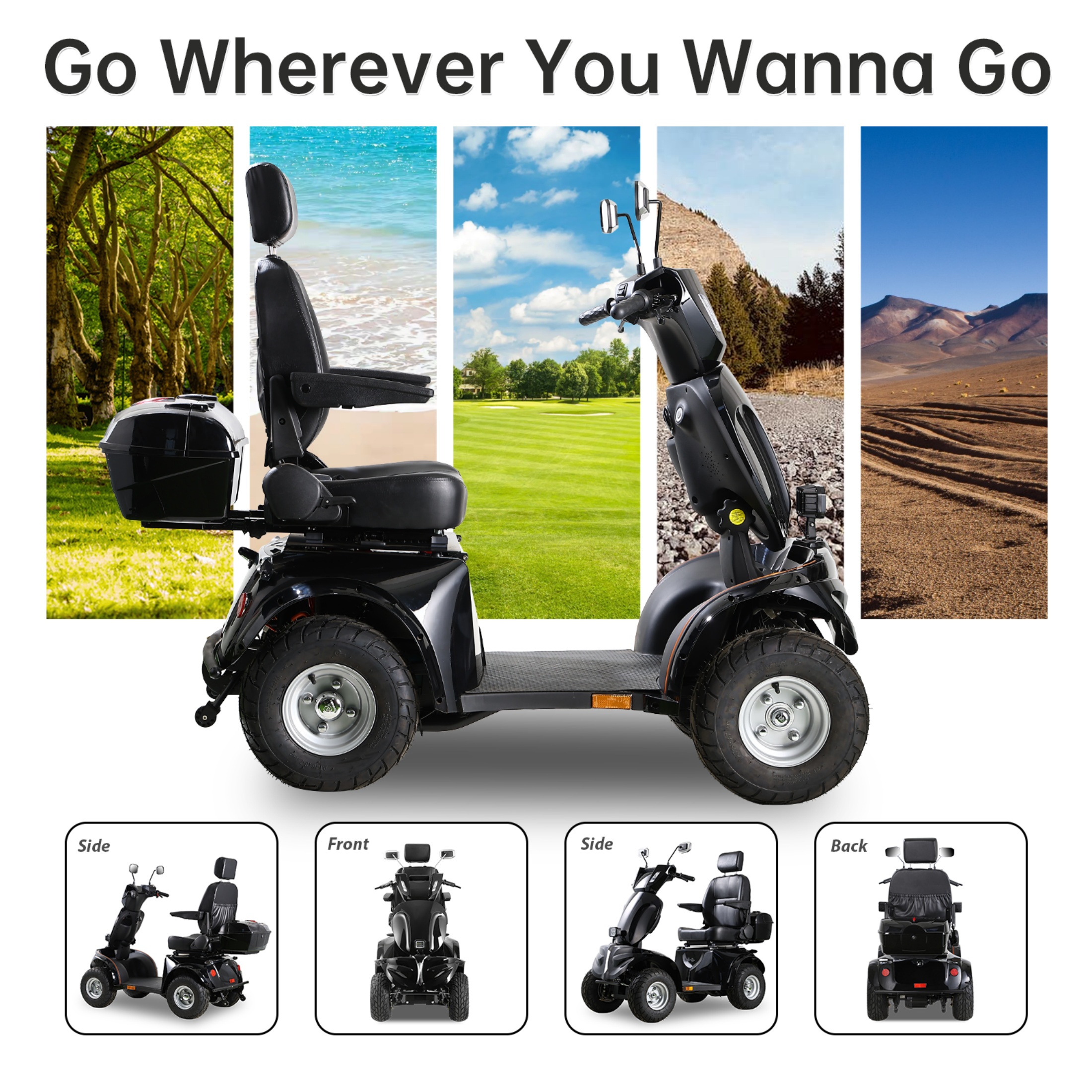 Xlluproid 4-Wheel Mobility Scooter for Adults & Seniors,600lbs Capacity, 3-Speed Electric Powered Mobility Scooter,1000W All Terrain Long Range Adjustable Seat Rear Lockbox,Black