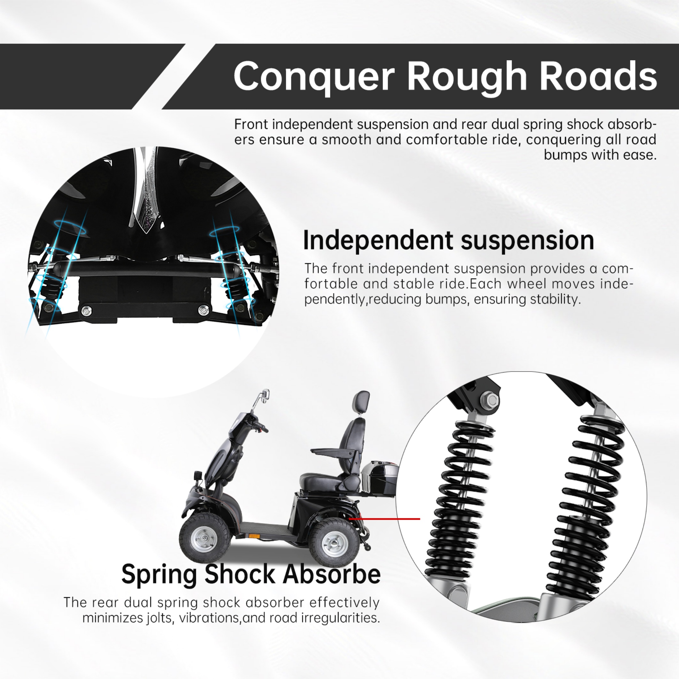 Xlluproid 4-Wheel Mobility Scooter for Adults & Seniors,600lbs Capacity, 3-Speed Electric Powered Mobility Scooter,1000W All Terrain Long Range Adjustable Seat Rear Lockbox,Black