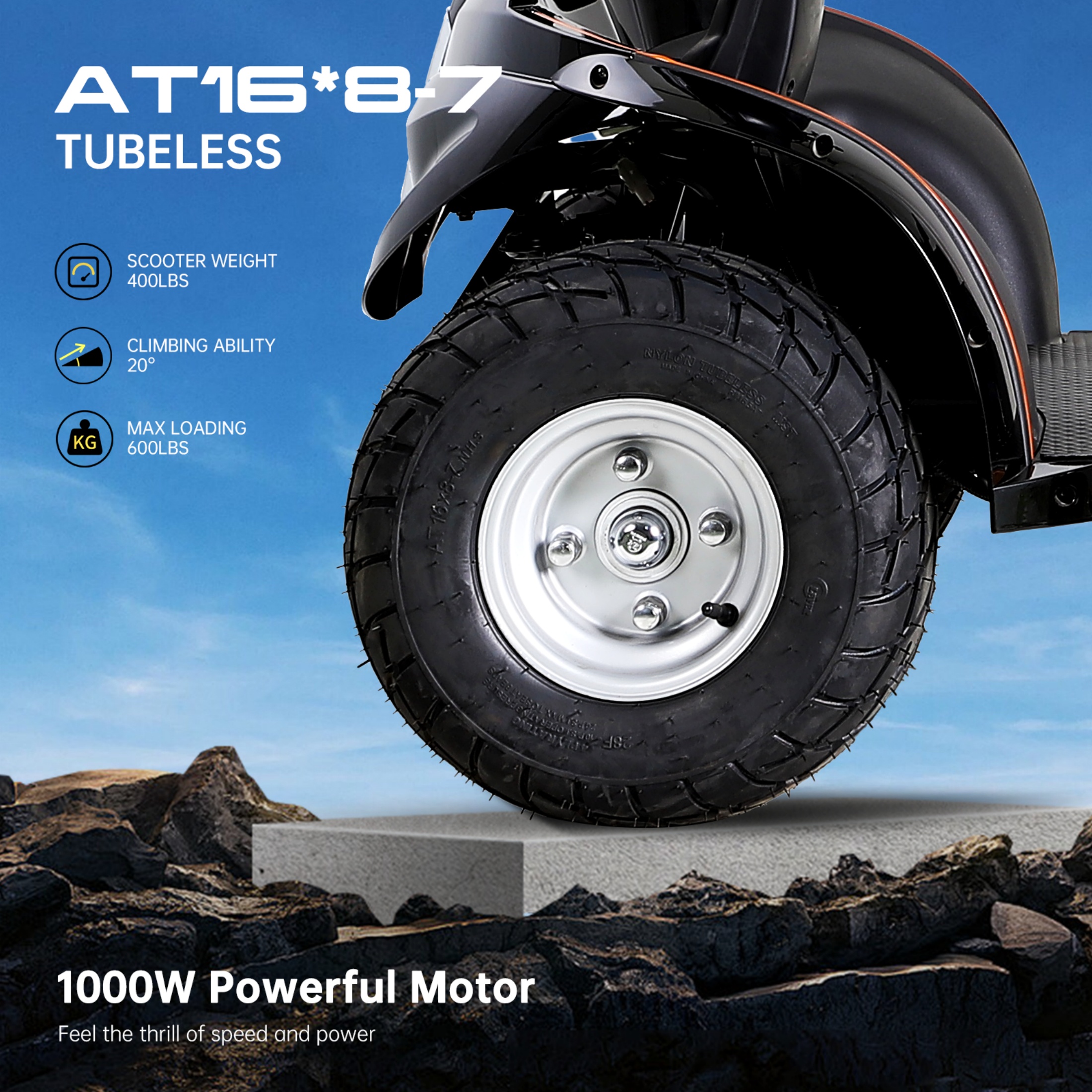 Xlluproid 4-Wheel Mobility Scooter for Adults & Seniors,600lbs Capacity, 3-Speed Electric Powered Mobility Scooter,1000W All Terrain Long Range Adjustable Seat Rear Lockbox,Black