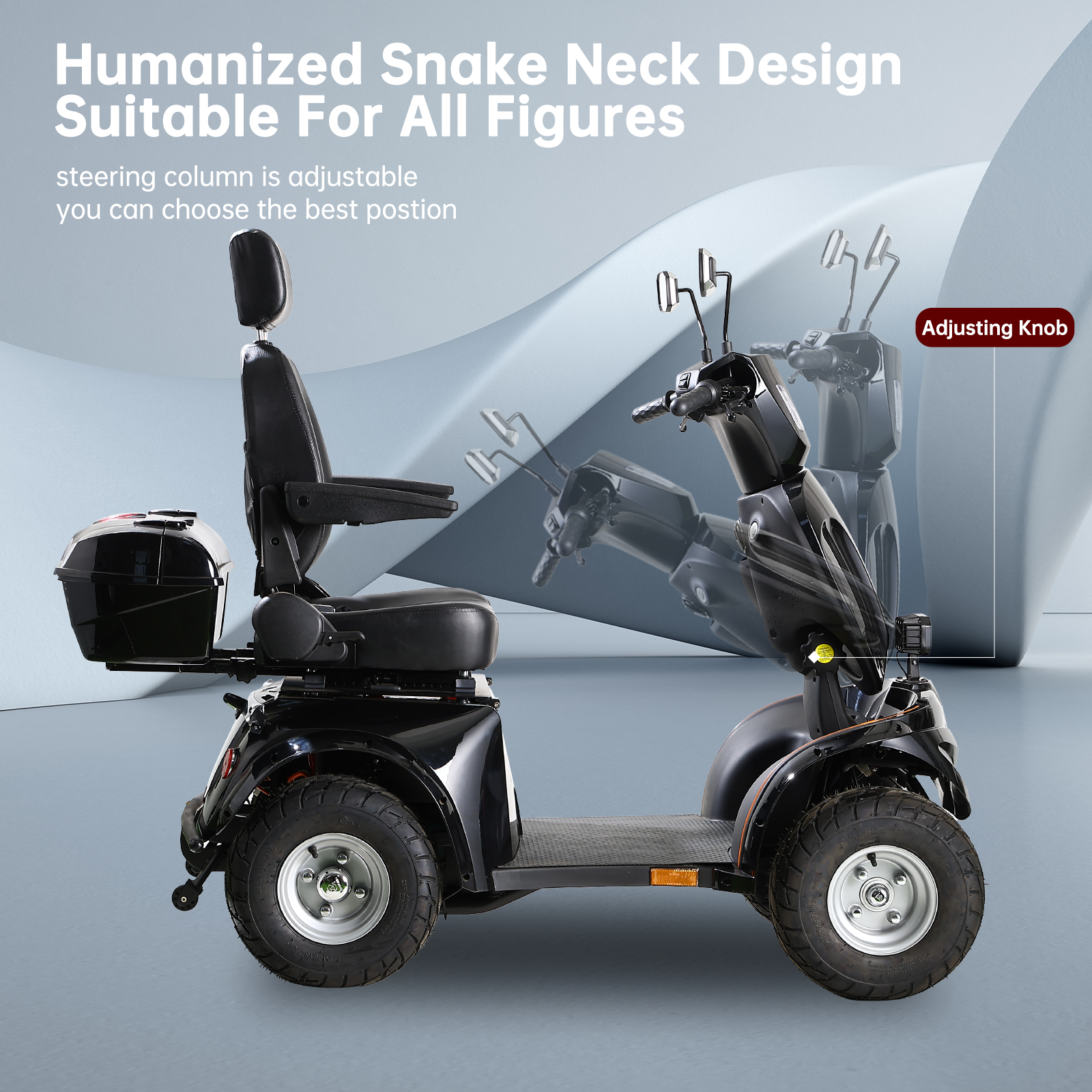 QEEKA Heavy-Duty All-Terrain Electric Mobility Scooter for Adults & Seniors,1000W Motor,600 LBS Capacity,3-Speed,Long Range Battery,Adjustable Seat,Rear Lockbox,Black