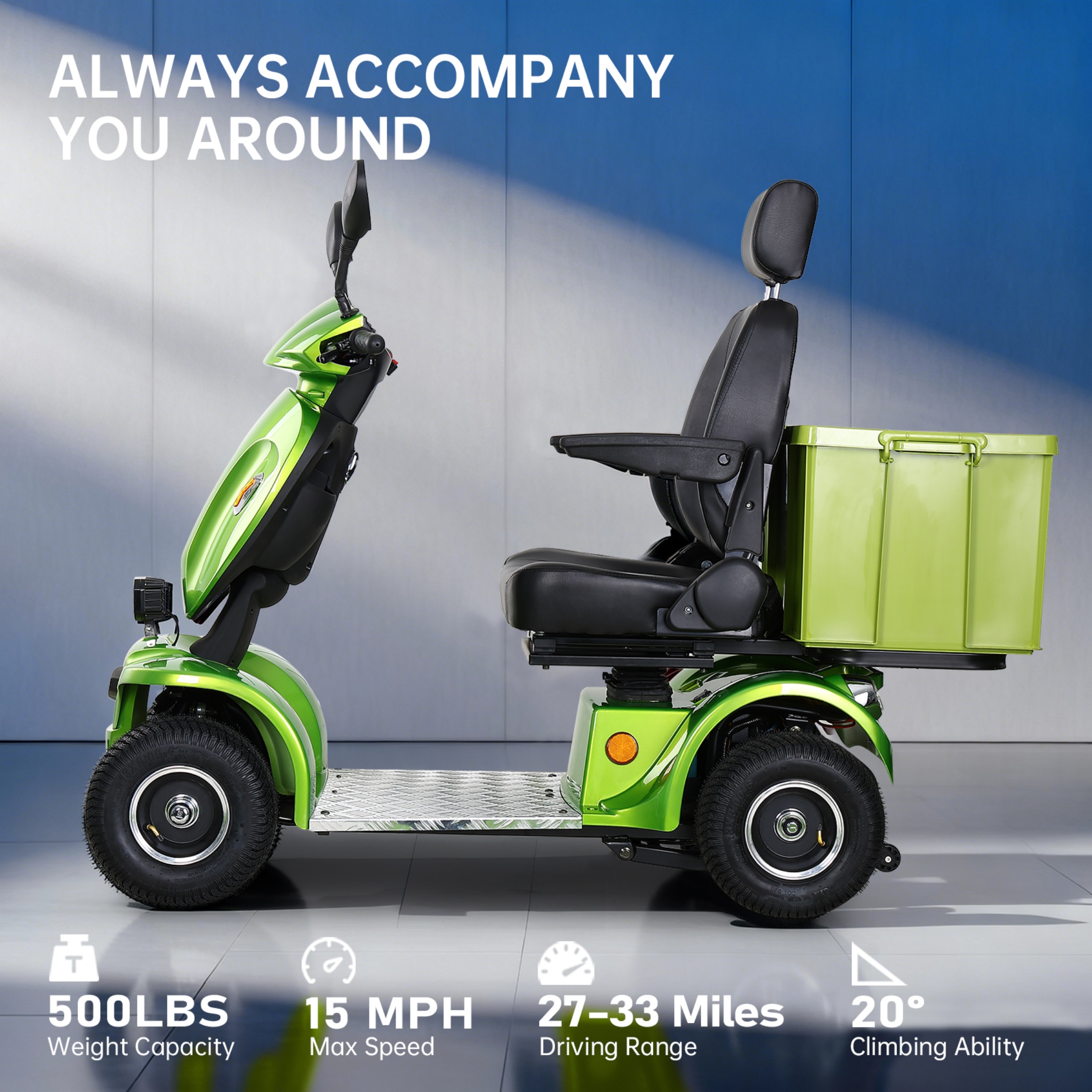 QEEKA Heavy Duty Electric Mobility Scooter,1000W 4-Wheel All Terrain Powered Scooter for Seniors & Adults，Green