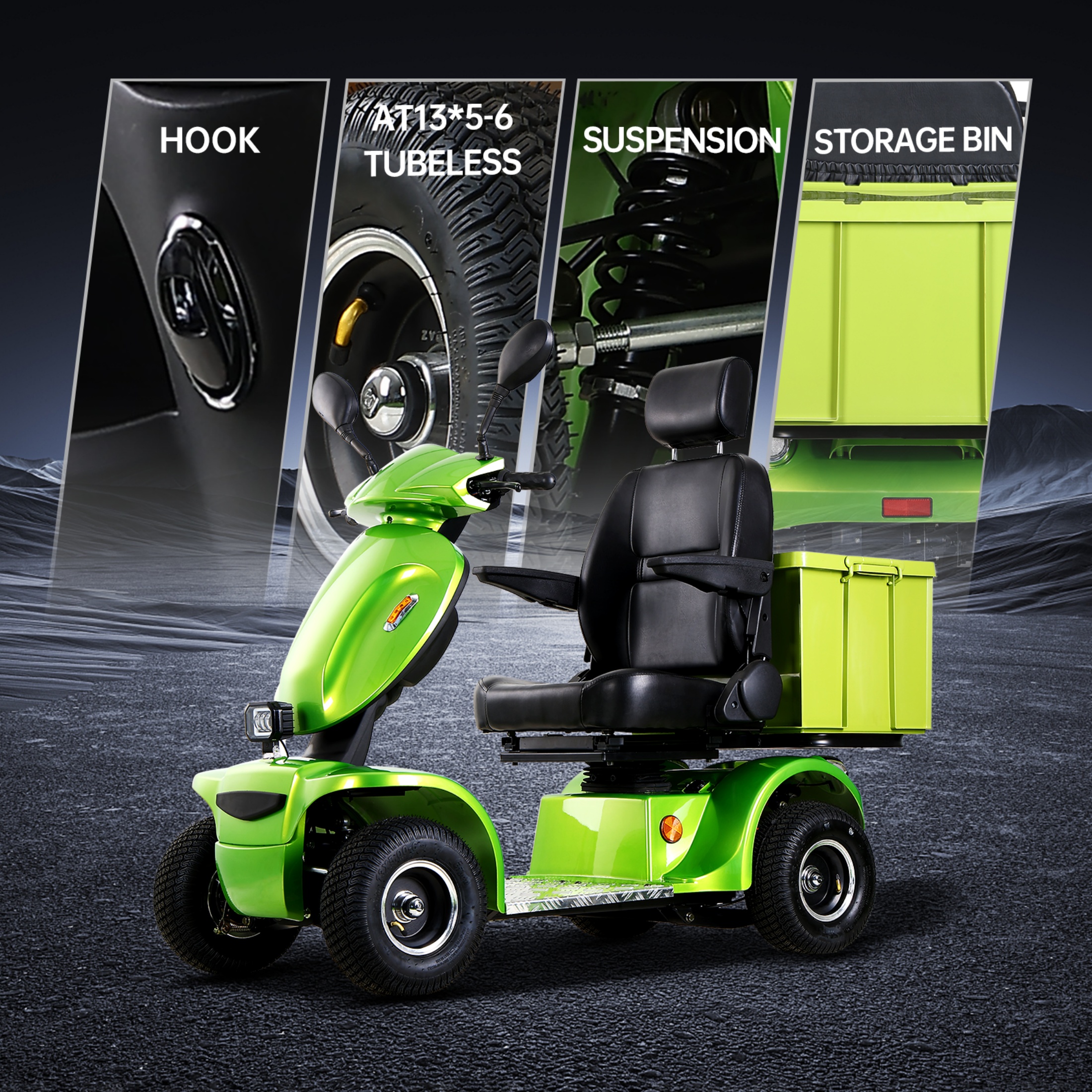 QEEKA Heavy Duty Electric Mobility Scooter,1000W 4-Wheel All Terrain Powered Scooter for Seniors & Adults，Green