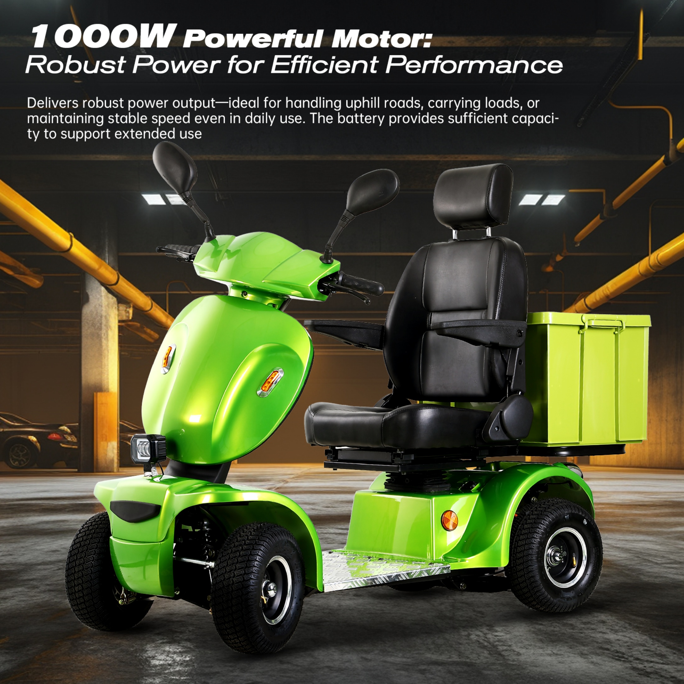 QEEKA Heavy Duty Electric Mobility Scooter,1000W 4-Wheel All Terrain Powered Scooter for Seniors & Adults，Green