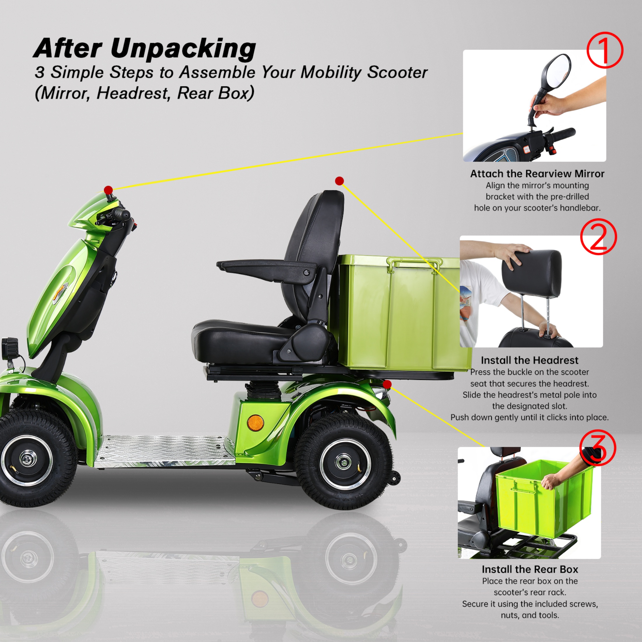 QEEKA Heavy Duty Electric Mobility Scooter,1000W 4-Wheel All Terrain Powered Scooter for Seniors & Adults，Green