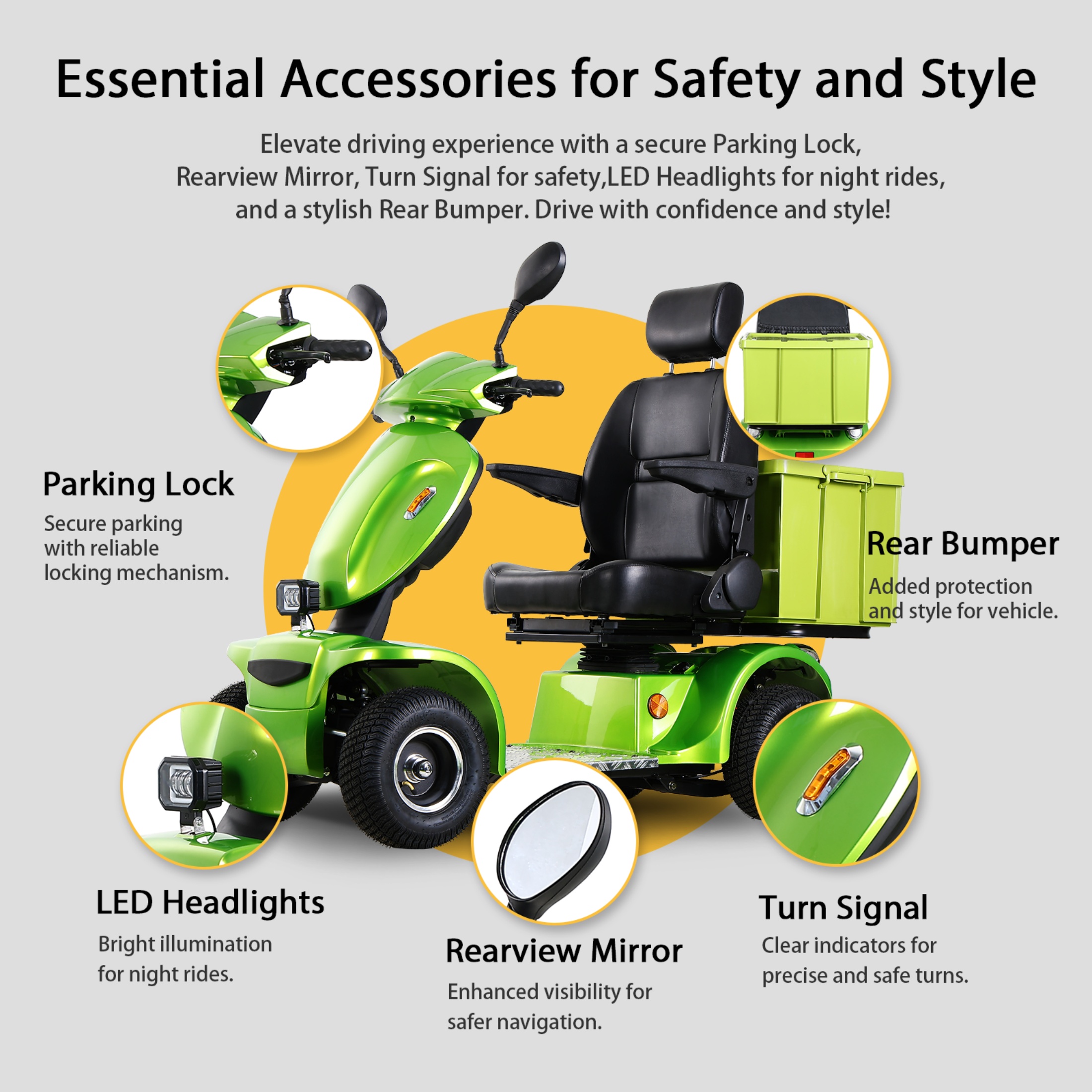 QEEKA Heavy Duty Electric Mobility Scooter,1000W 4-Wheel All Terrain Powered Scooter for Seniors & Adults，Green