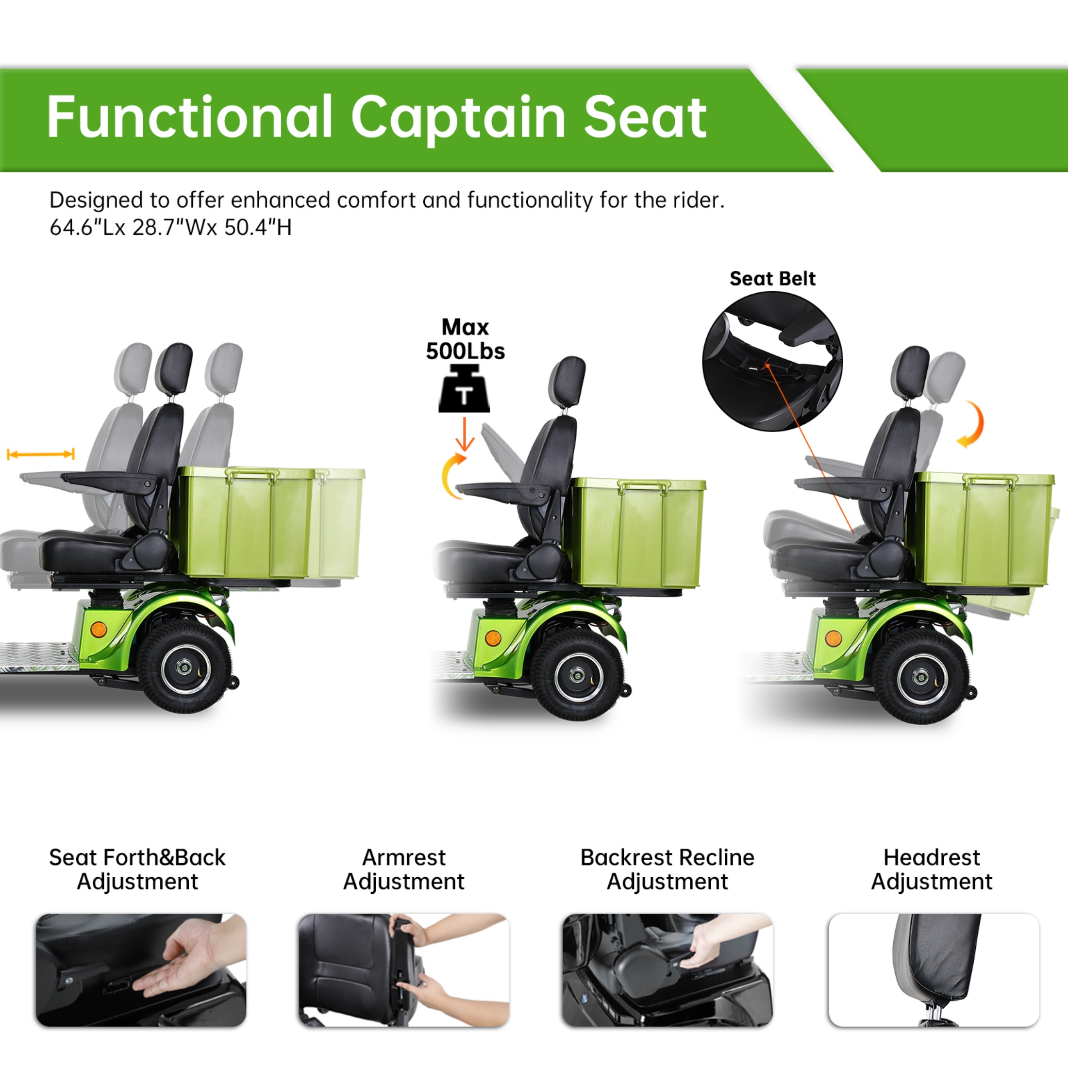 QEEKA Heavy Duty Electric Mobility Scooter,1000W 4-Wheel All Terrain Powered Scooter for Seniors & Adults，Green