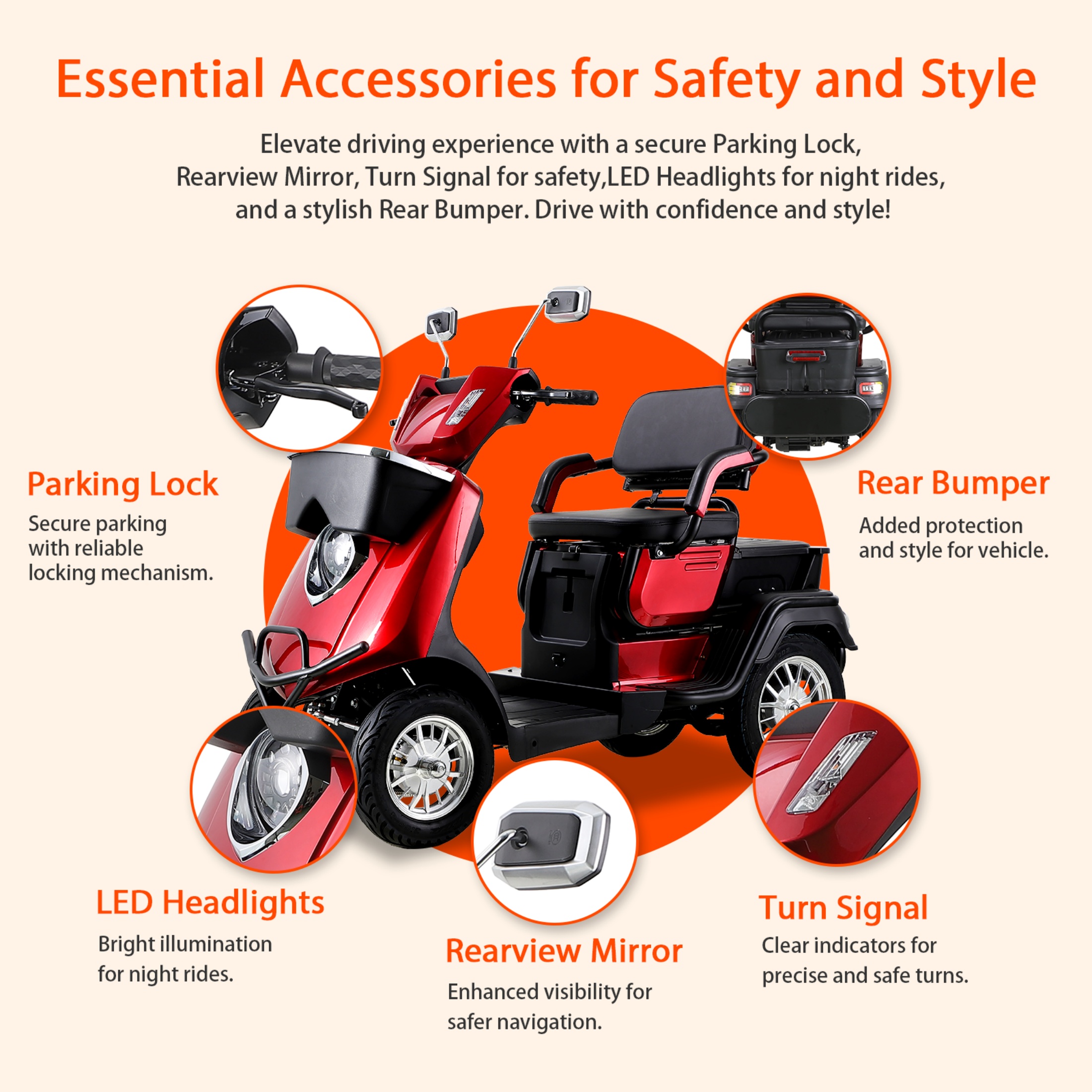 Xlluproid 2-Seater 4-Wheel Mobility Scooter,1000W,500LBS Capacity,Anti-Theft Remote,Adjustable Seat,Storage Box,Brake Lights,Red