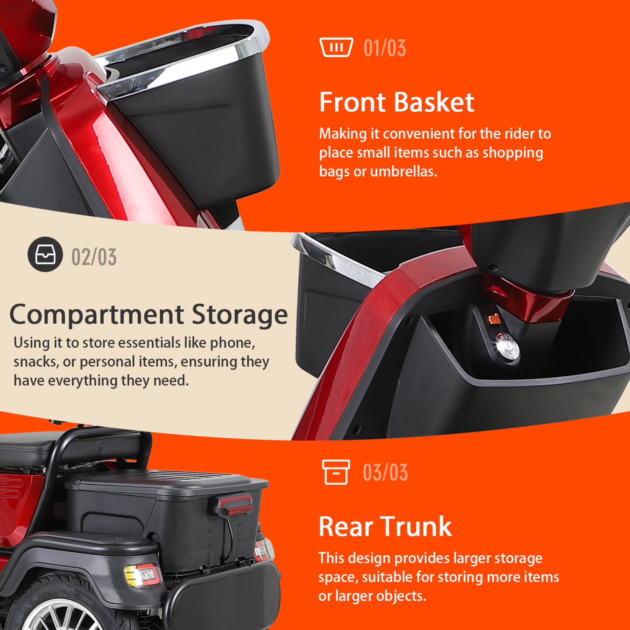 Xlluproid 2-Seater 4-Wheel Mobility Scooter,1000W,500LBS Capacity,Anti-Theft Remote,Adjustable Seat,Storage Box,Brake Lights,Red