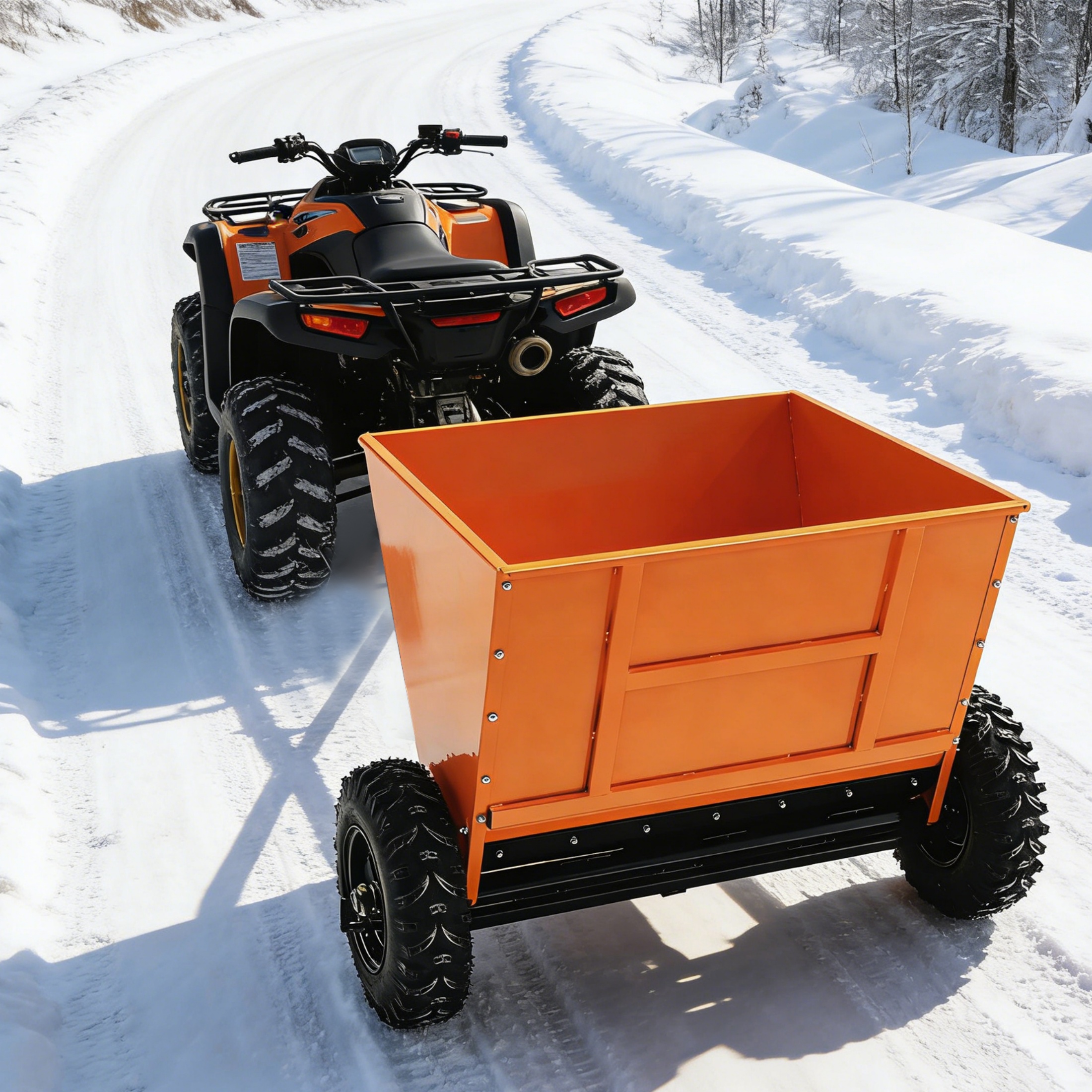 QEEKA 71Gal Towable Sand & Gravel Spreader for ATV/UTV - 270L Capacity with Adjustable Thickness for Road Maintenance