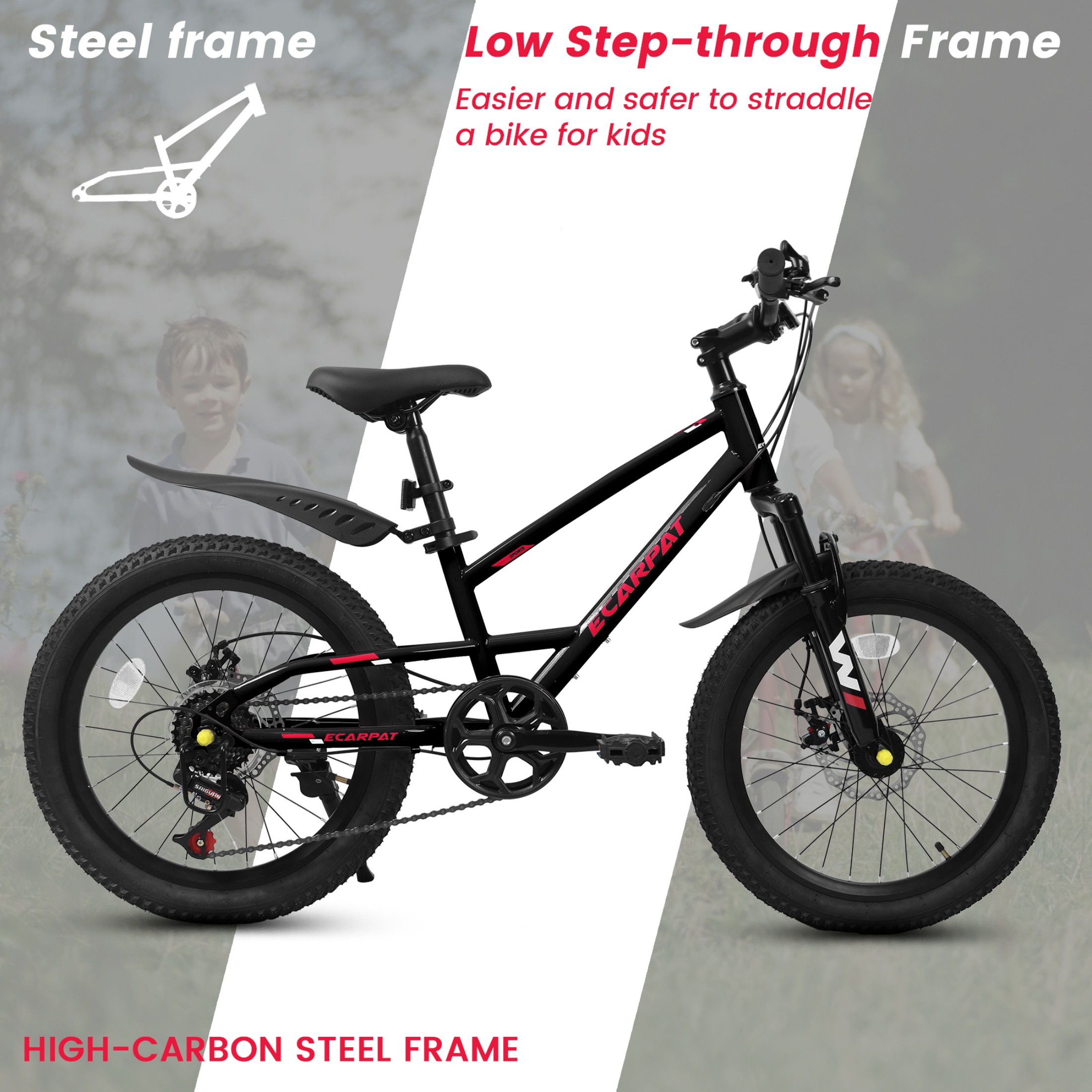 QEEKA 20" Kids Mountain Bike,Boys Girls Bike for Ages 6-12 with 7 Speeds Suspension Fork Disc Brakes,Rider Height 48-60 Inch,Christmas Birthday Gifts Kids Bicycles