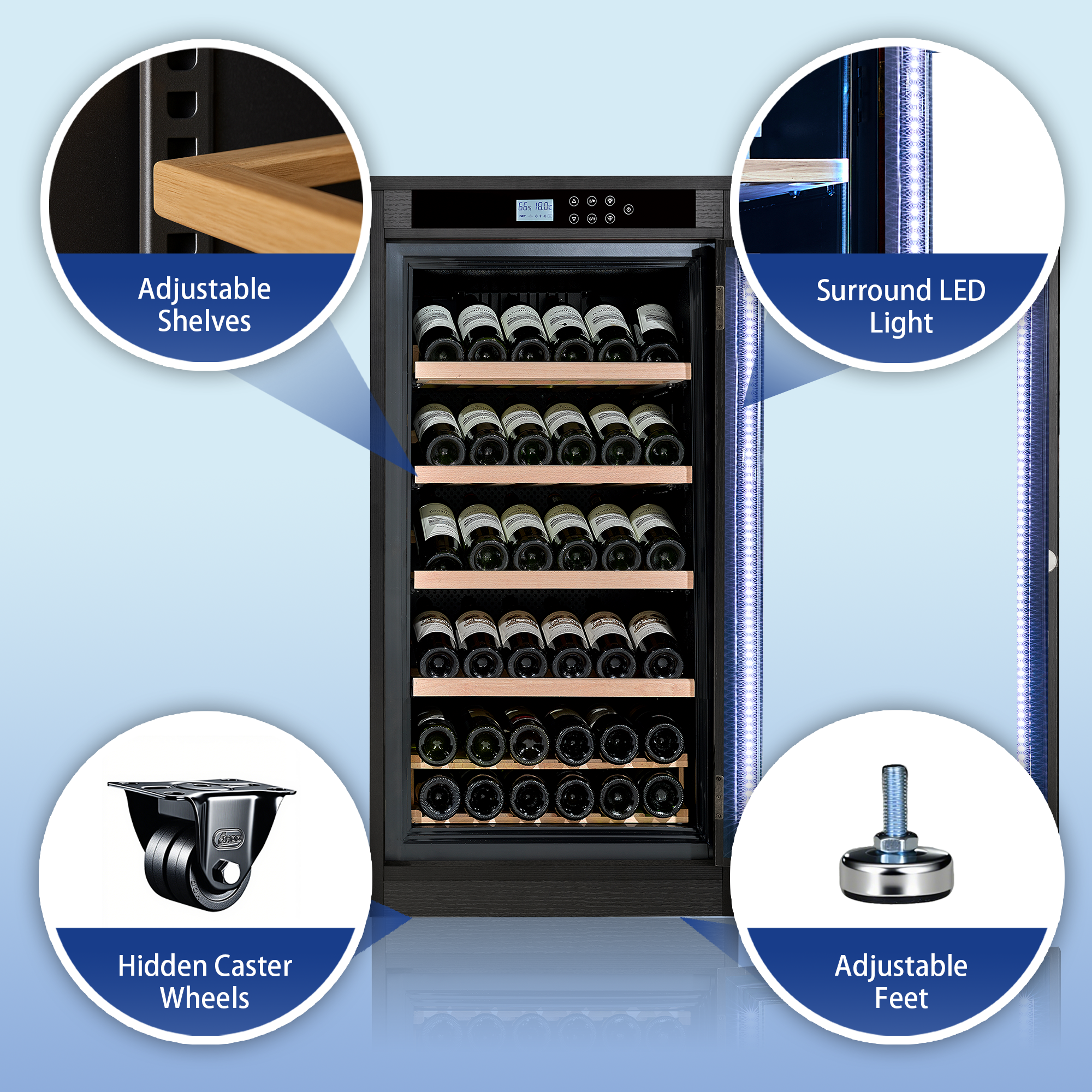 CTOSPOATO 69 Bottle Wine Cooler,Compressor Wine Cabinet with LED Touch Screen,Constant Temperature & Humidity Control,Double-Layer Tempered Glass,Black Wood for Home Bar,Kitchen,Black