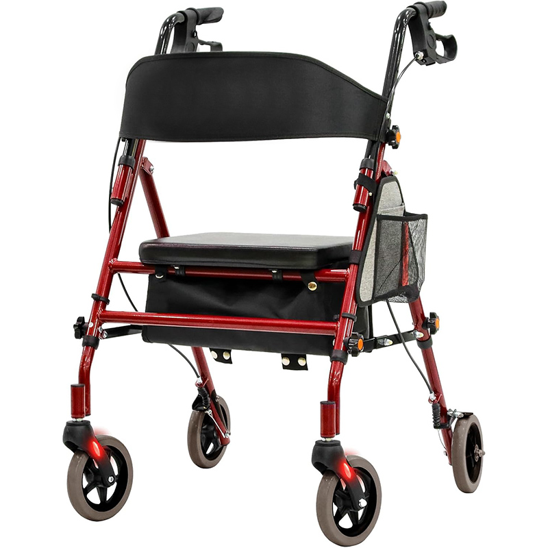 QEEKA Foldable Rolling Walker with Seat for Seniors - 350lb Weight Capacity, 5-Position Height Adjustable, Durable Hybrid Frame
