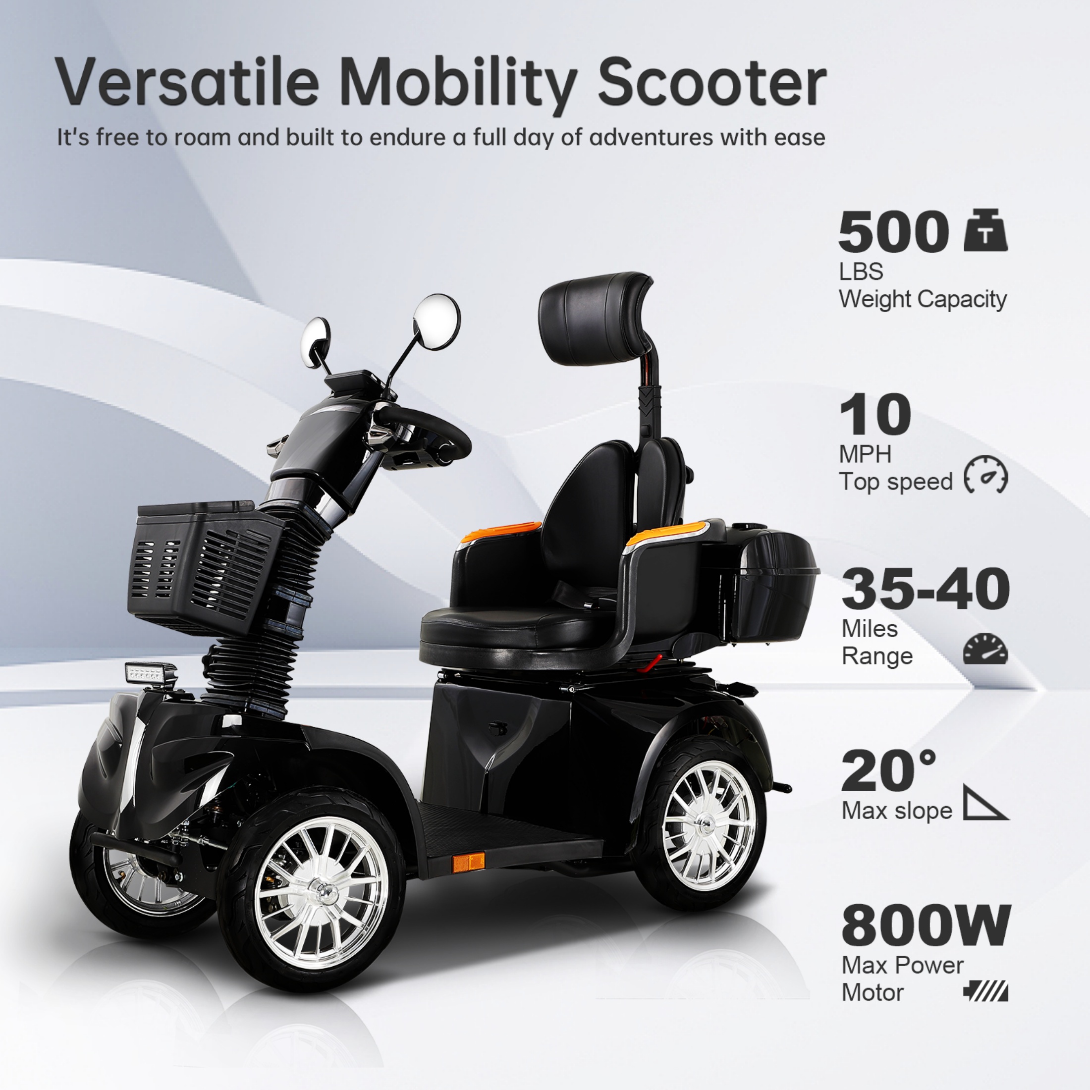 QEEKA All Terrain Mobility Scooters,800W Heavy Duty Mobility Scooters for Seniors,500 lbs Capacity 4 Wheel Scooter for Adults Handicap Scooters for Adults