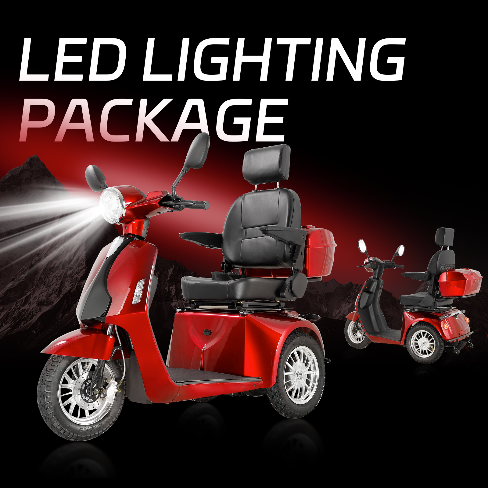 QEEKA Heavy-Duty 3-Wheel Mobility Scooter with Adjustable Seat Backrest & Height, Red, 330 lb Limit