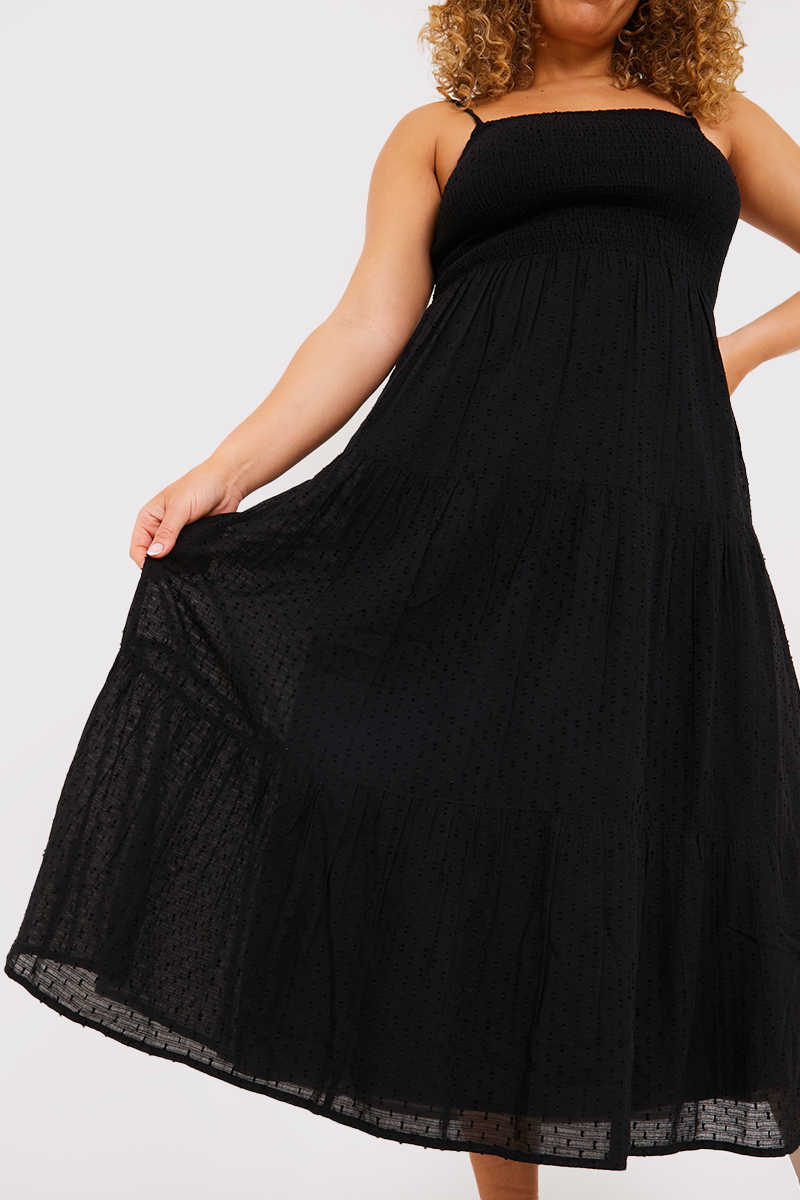 Textured Shirred Midaxi Dress