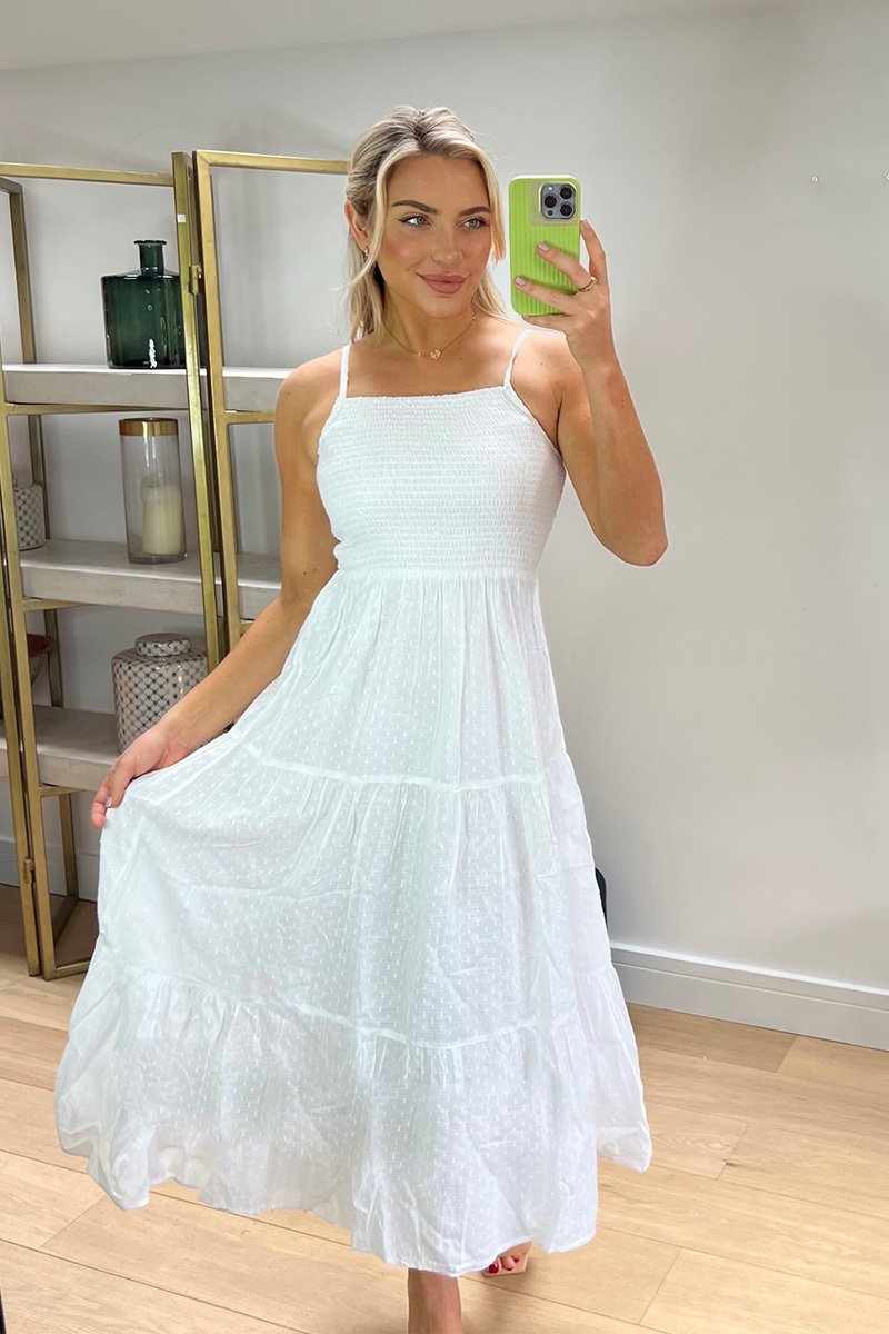 Textured Shirred Midaxi Dress