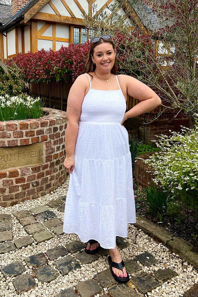 Textured Shirred Midaxi Dress