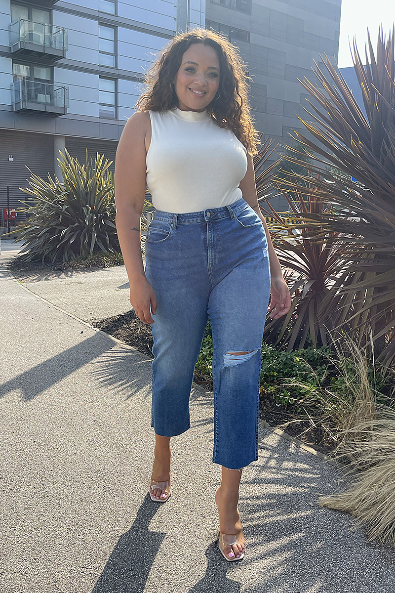 Washed Ripped High Waisted Stretch Mom Jeans