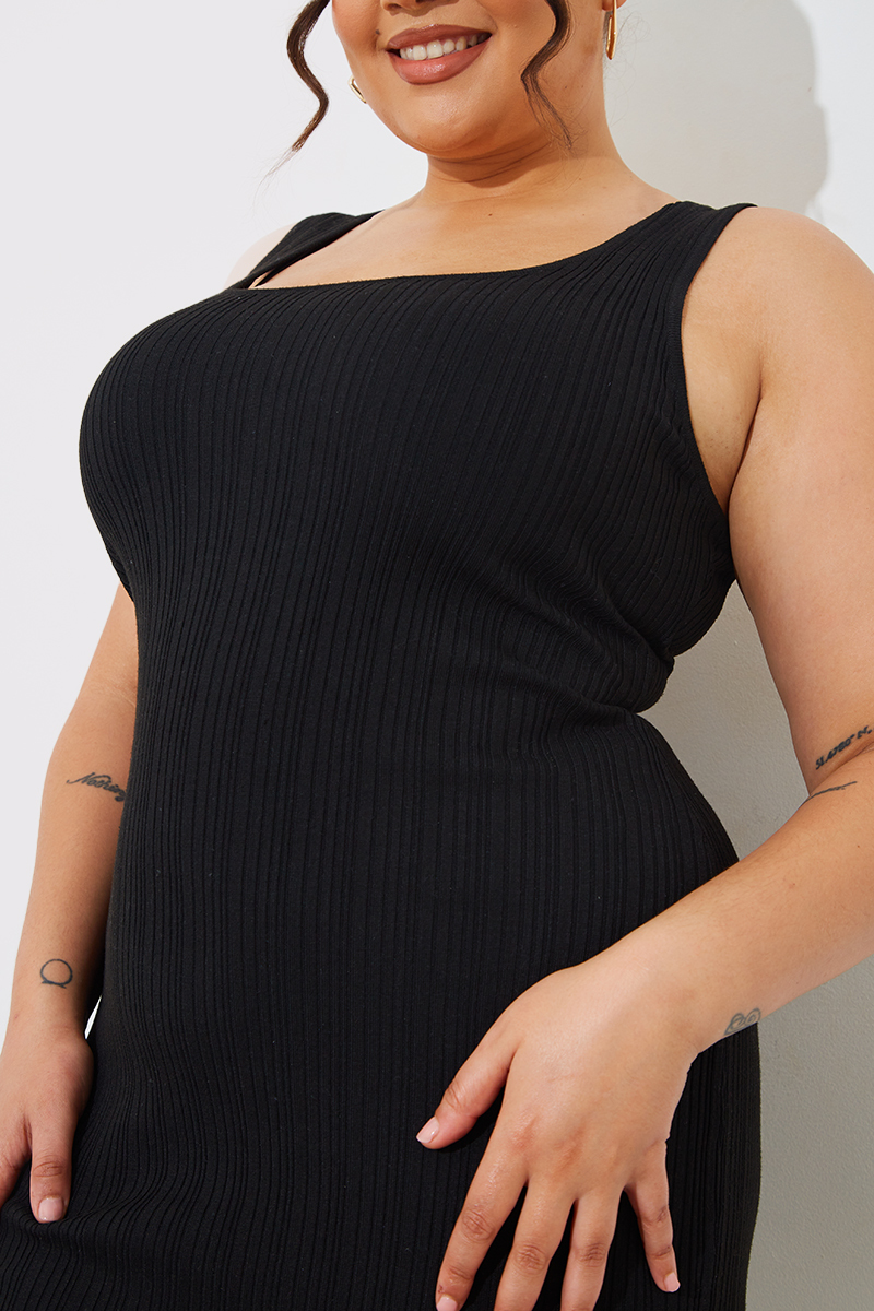 Recycled Ribbed Scoop Neck Midi Dress