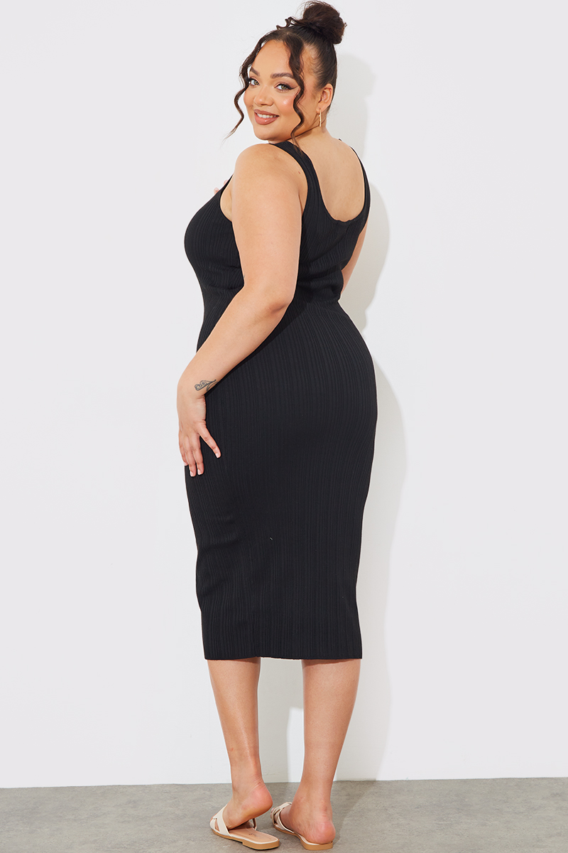 Recycled Ribbed Scoop Neck Midi Dress