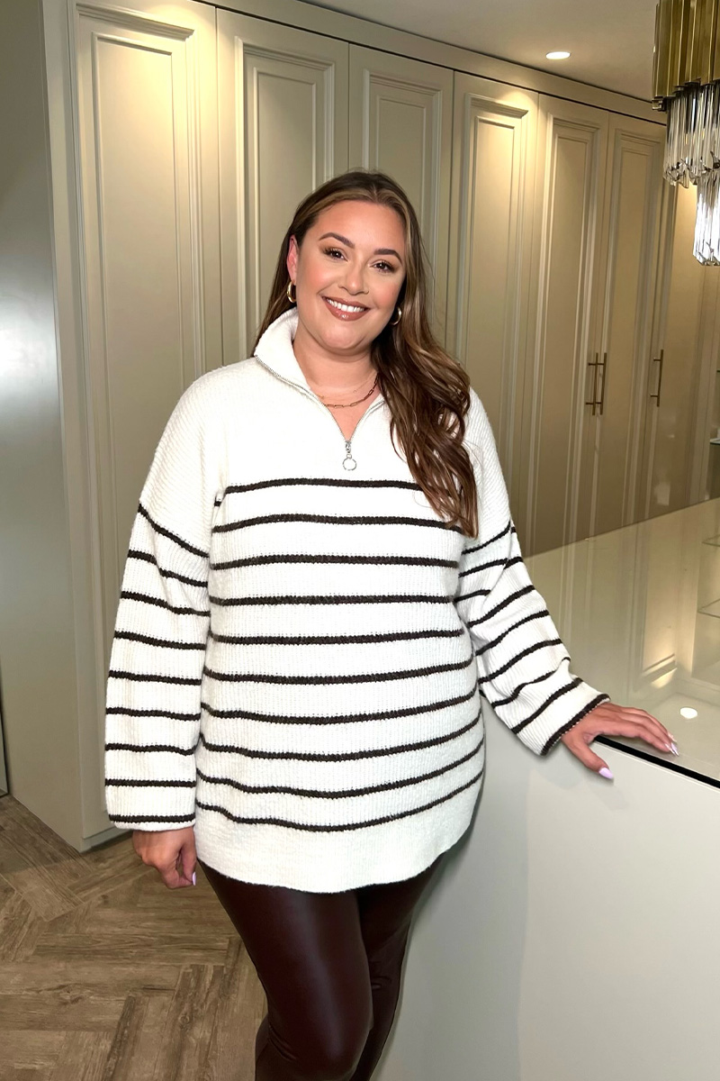 Stripe Collared Zip Up Jumper