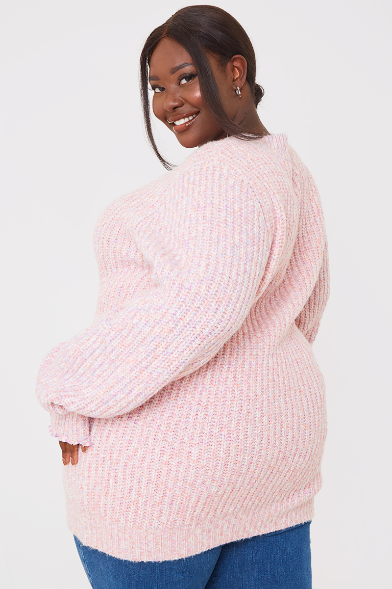 Recycled Space Dye Roll High Neck Jumper With Frill Cuff