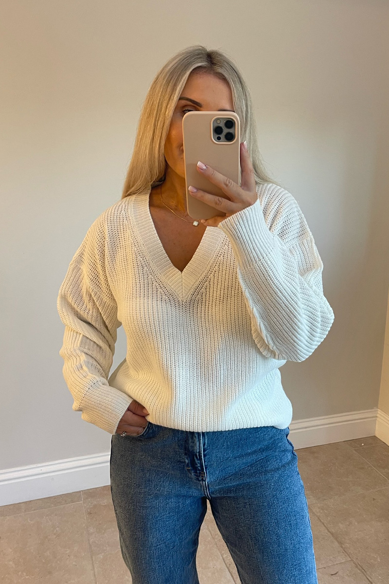 V Neck Longline Knitted Jumper
