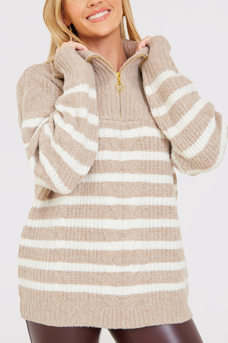 Recycled Stripe Half Zip Stripe Cable Jumper