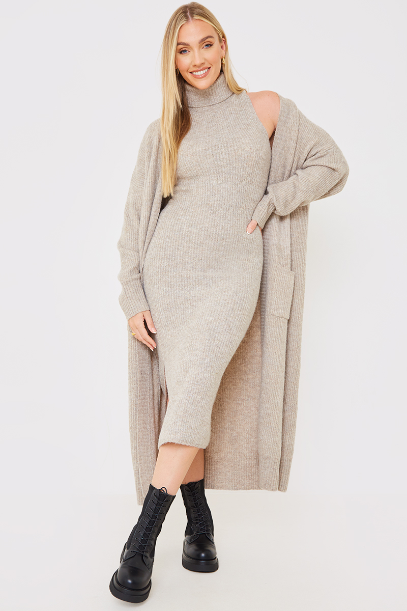 Recycled Roll Neck Midaxi Co Ord Knitted Dress