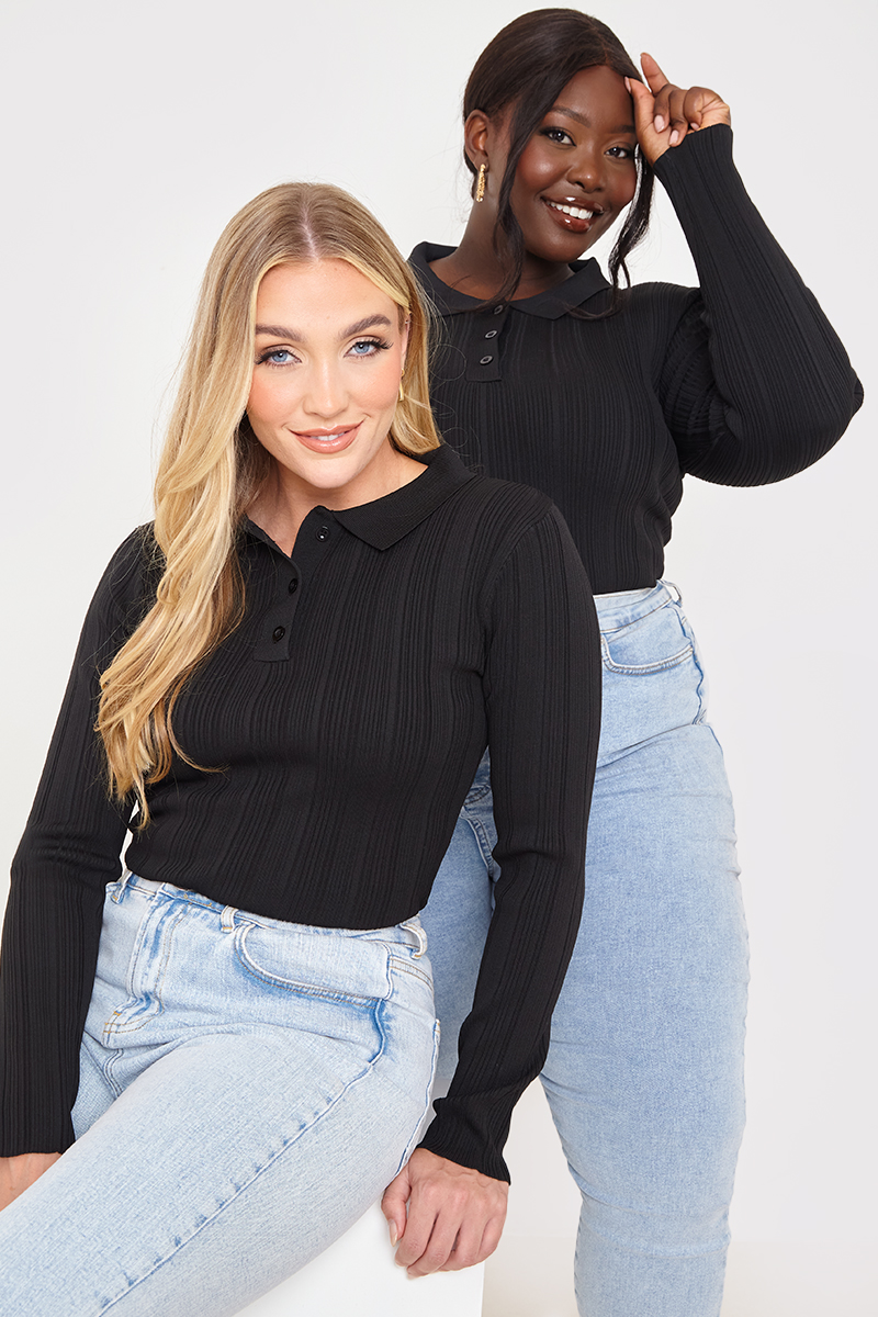 Polo Button Detail Rib Top