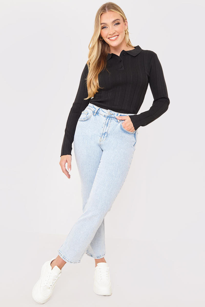 Polo Button Detail Rib Top