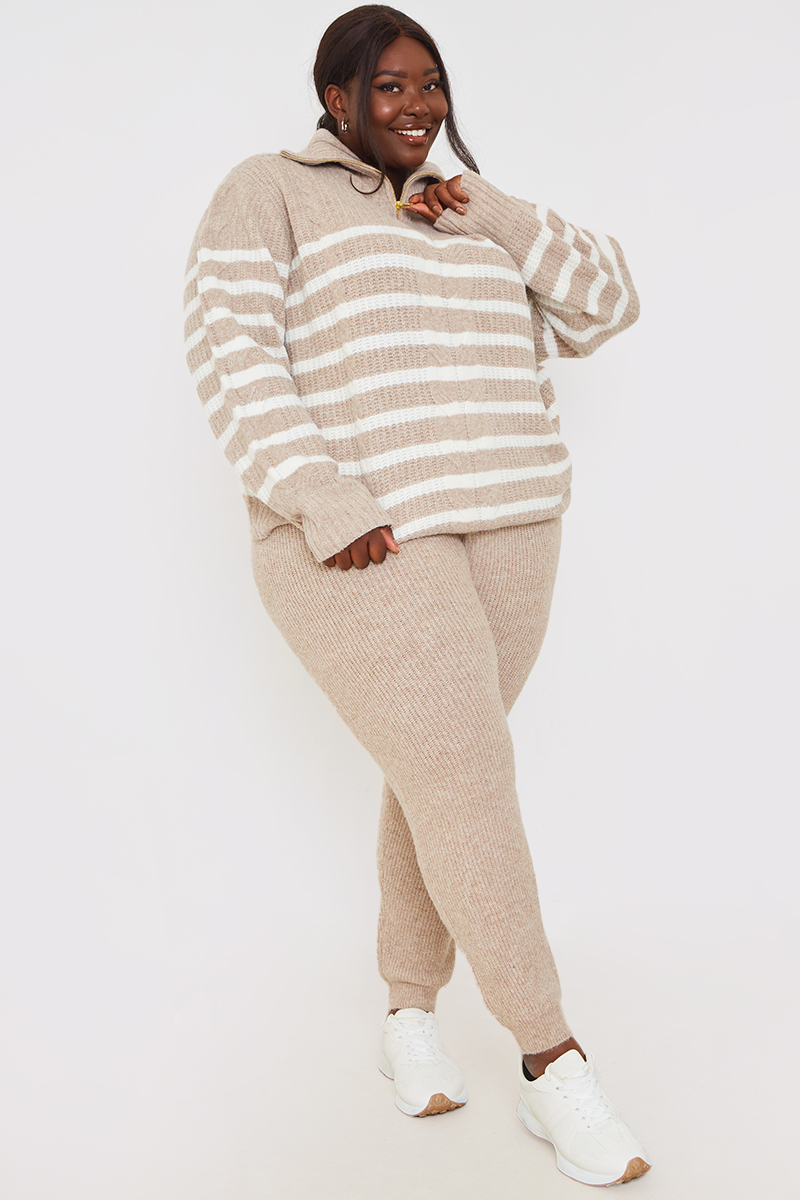 Recycled Stripe Half Zip Stripe Cable Jumper