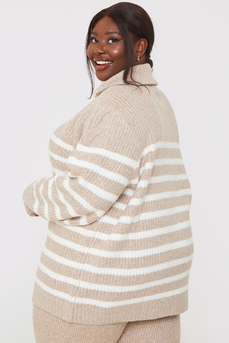 Recycled Stripe Half Zip Stripe Cable Jumper