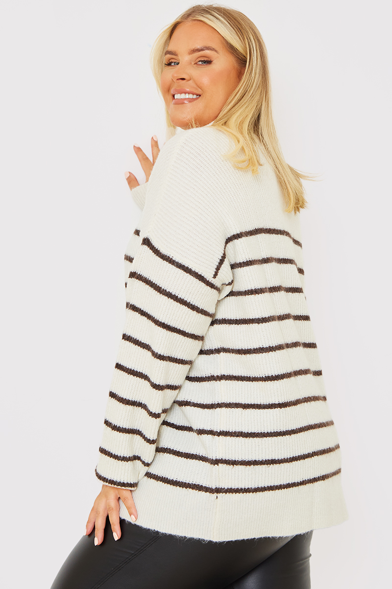 Stripe Collared Zip Up Jumper