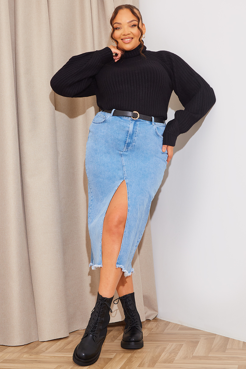 Roll Neck Ribbed Knitted Jumper