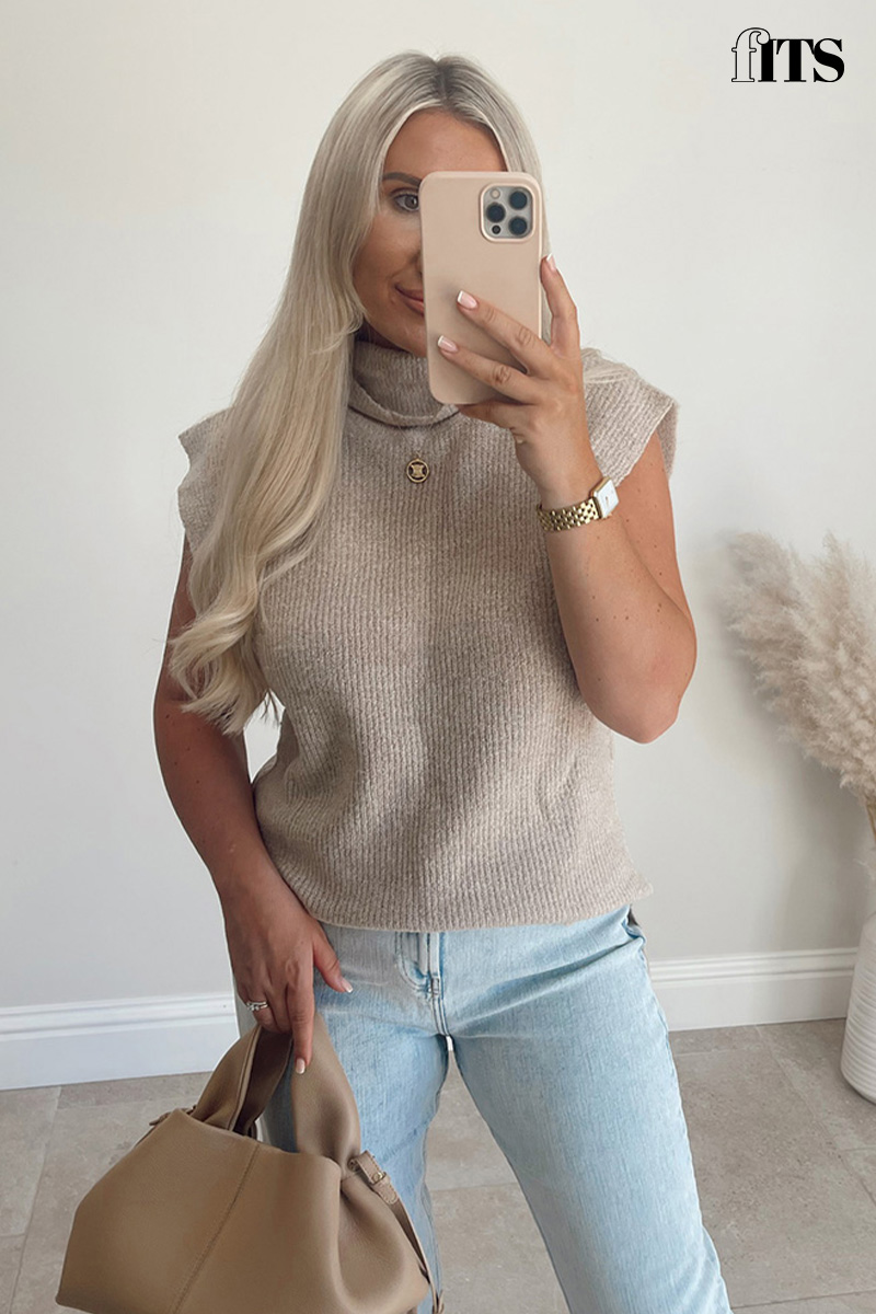 Knitted Roll Neck Sleeveless Tunic