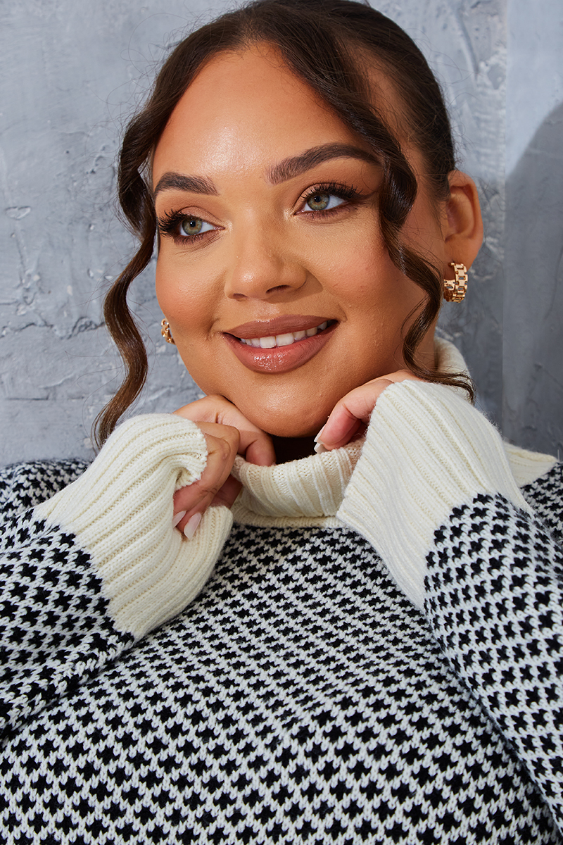 Monochrome Roll Neck Oversized Knit Jumper