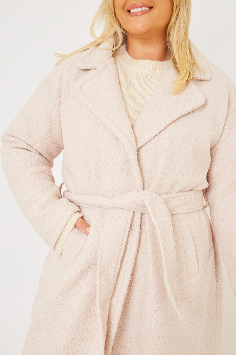 Textured Borg Longline Belted Coat