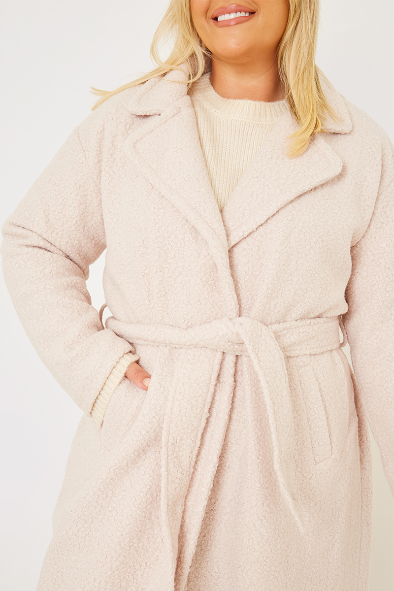 Textured Borg Longline Belted Coat