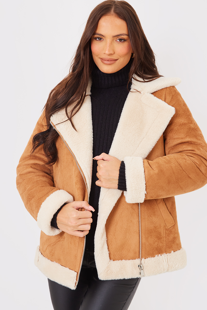 Faux Suede Aviator Jacket