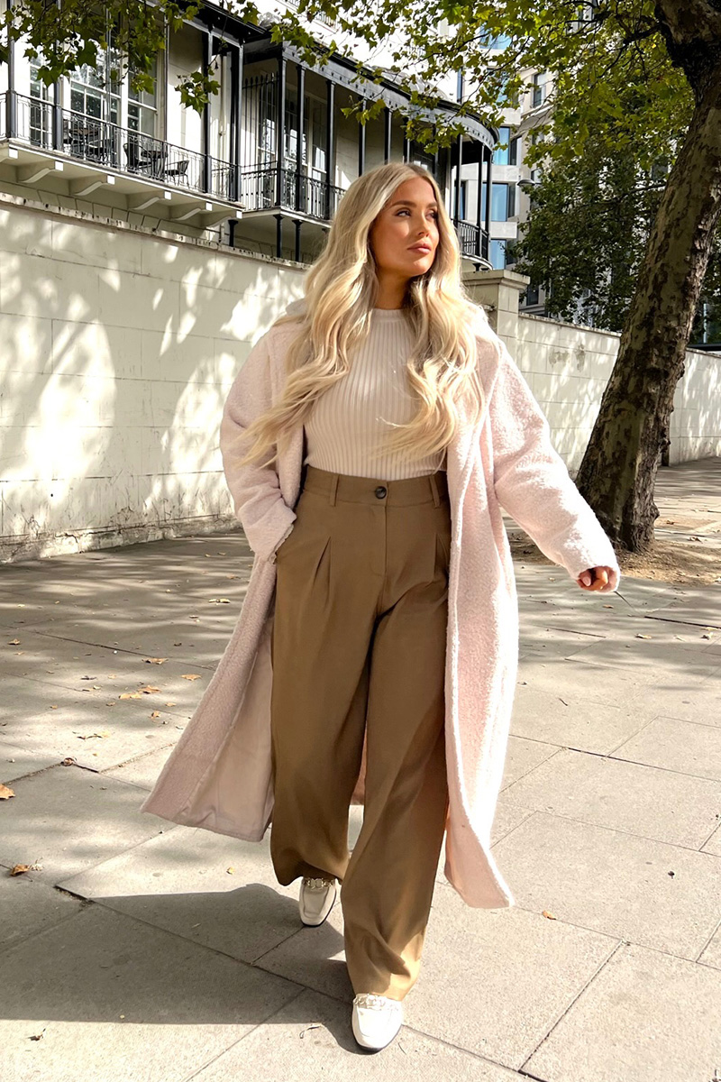 Textured Borg Longline Belted Coat