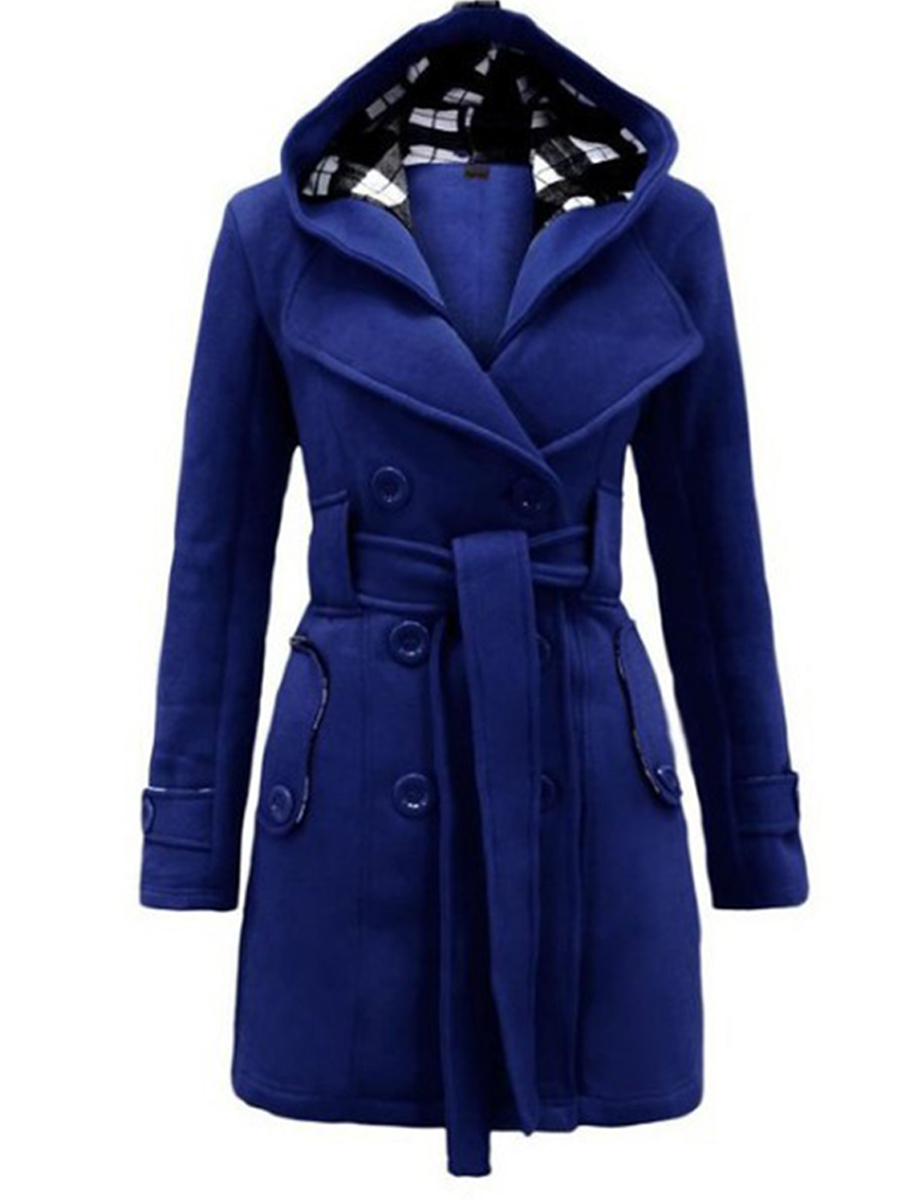 Long Checked Hooded Coat With Belt