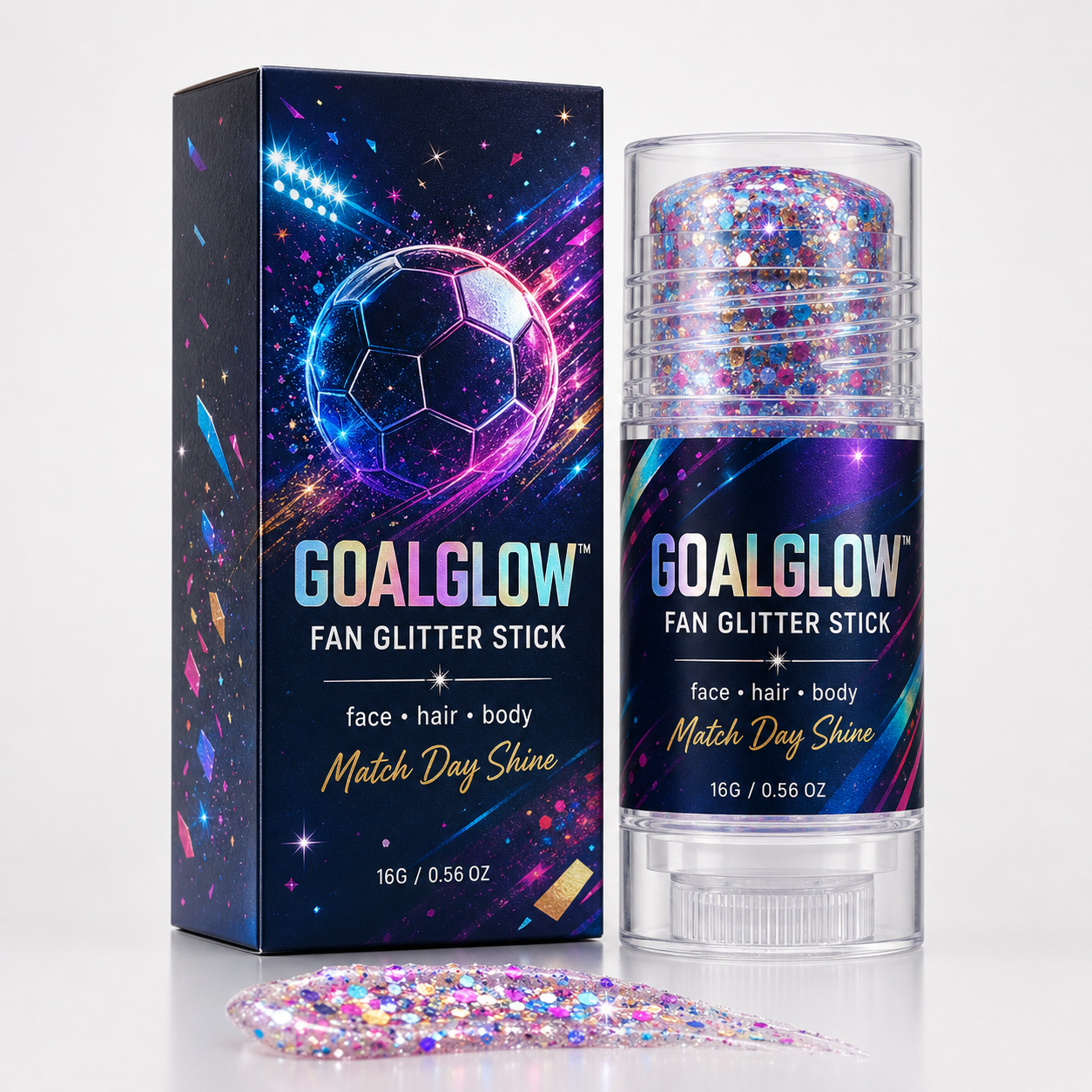 GoalGlow™ Fan Glitter Stick Face · Hair · Body Match Day Shine
