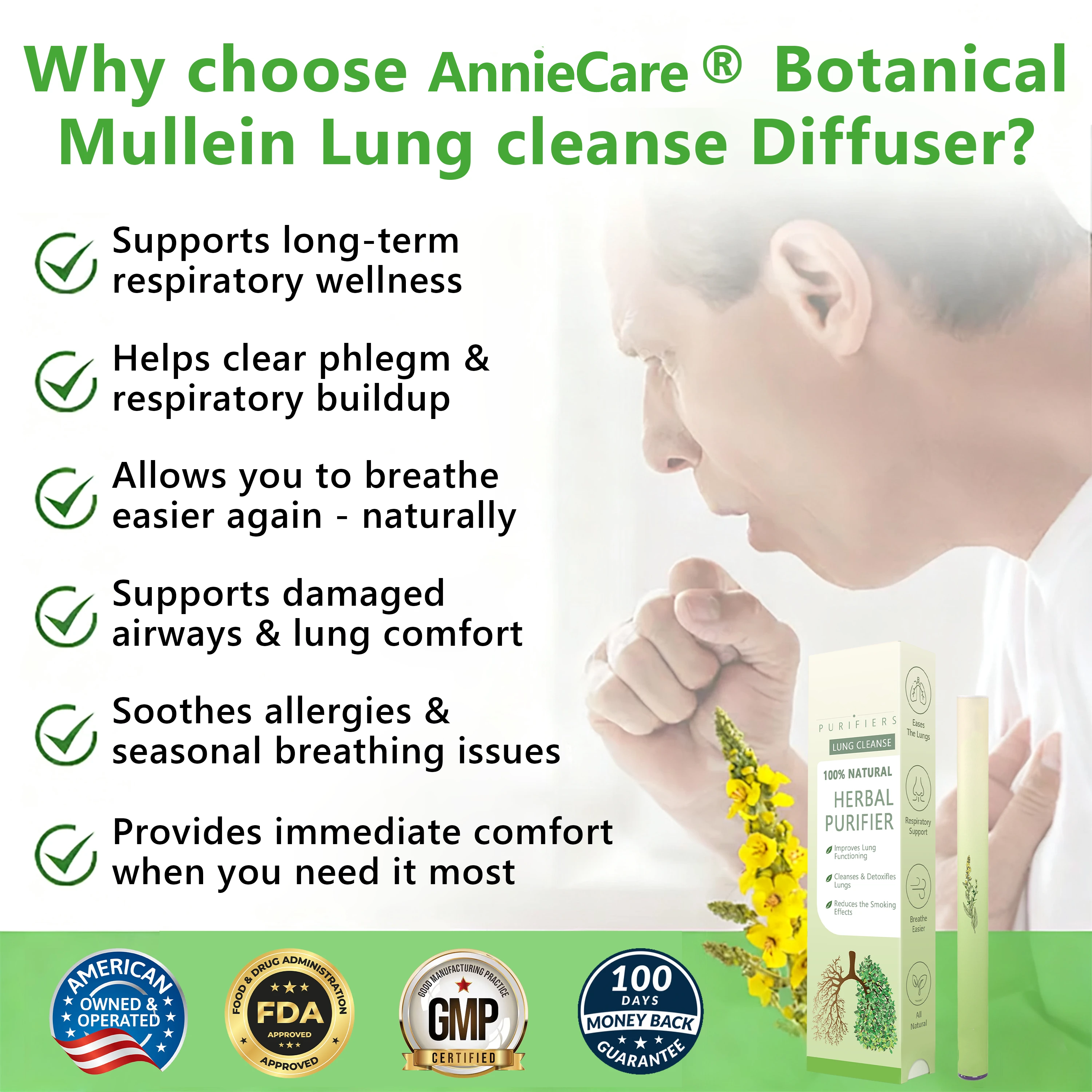 𝐀𝐧𝐧𝐢𝐞𝐜𝐂𝐚𝐫𝐞® 𝐁𝐨𝐭𝐚𝐧𝐢𝐜𝐚𝐥 𝐌𝐮𝐥𝐥𝐞𝐢𝐧 𝐋𝐮𝐧𝐠 𝐂𝐥𝐞𝐚𝐧𝐬𝐞 𝐃𝐢𝐟𝐟𝐮𝐬𝐞𝐫(🫁Cough, Pharyngitis, shortness of breath, sputum, stuffy nose, bronchitis, bronchitis, allergy symptoms, lung discomfort)🎉
