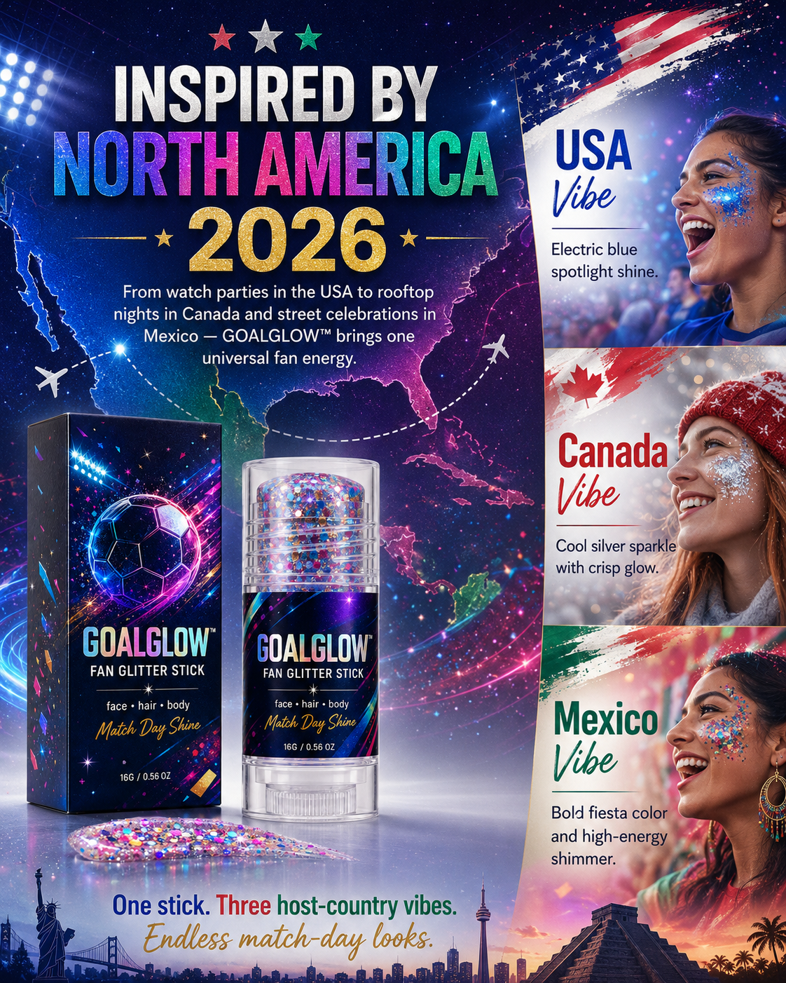 GoalGlow™ Fan Glitter Stick Face · Hair · Body Match Day Shine