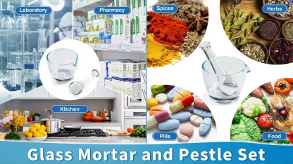 Ultrassist Glass Mortar and Pestle Set for Pharmacy and Laboratory Us (4 oz / 8 oz / 16 oz)